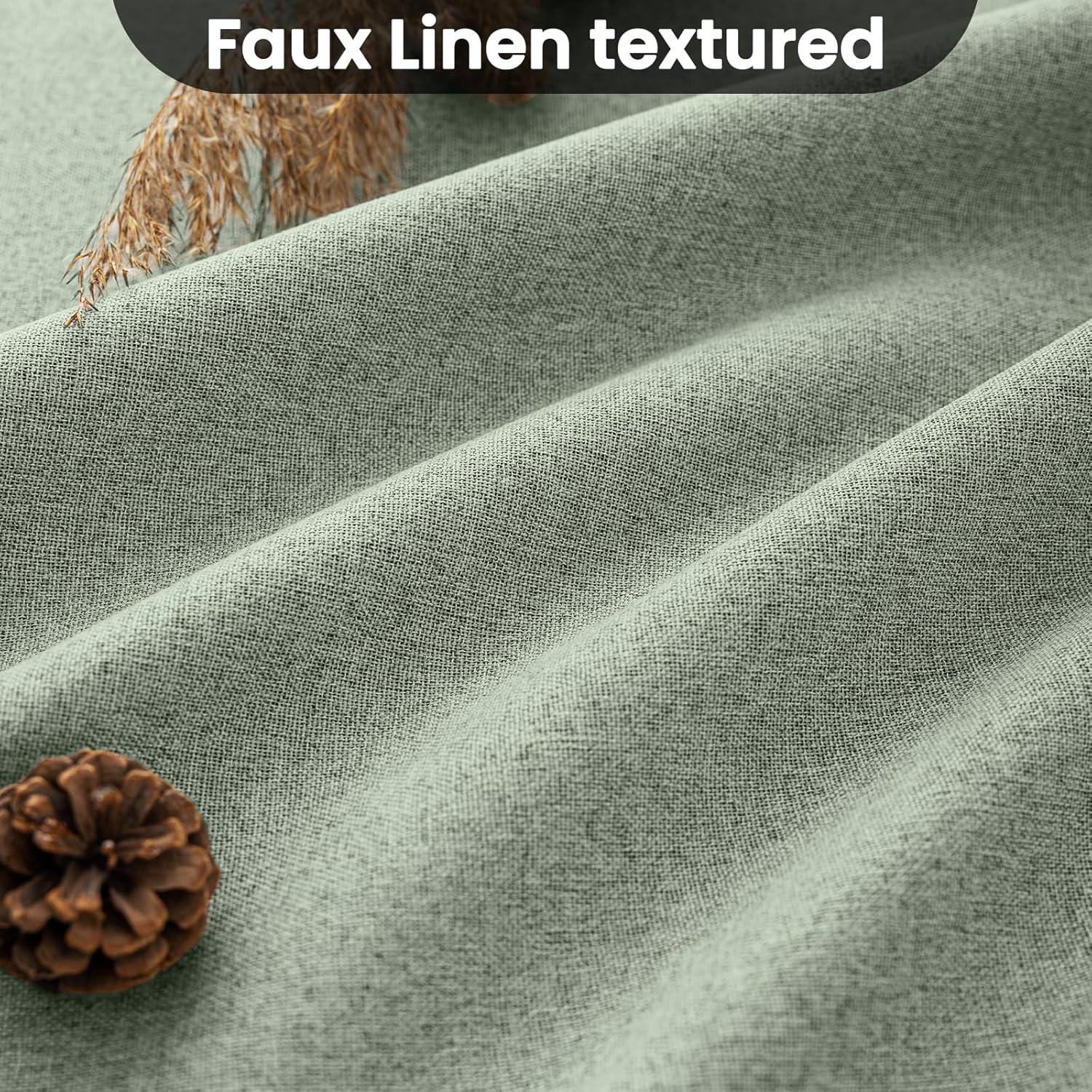 COSVIYA 100% Blackout Sage Green Linen Curtains & Drapes 84 Inch Length 2 Panels Set, Full Room Darkening Grommet Insulated Thermal Window Panels for Bedroom/Living Room,52x84 inches