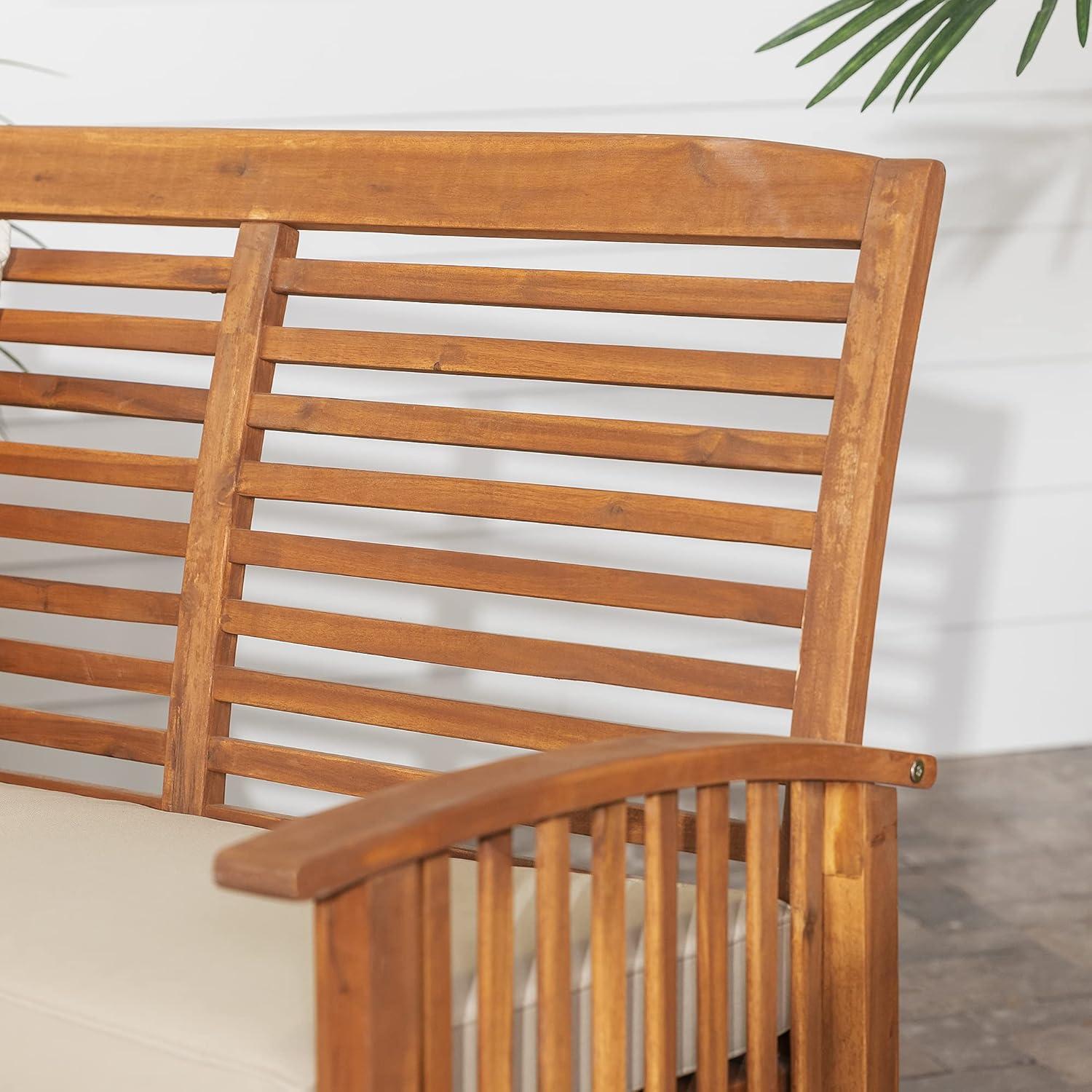 Traditional Acacia Wood Patio Loveseat with Cream Cushions