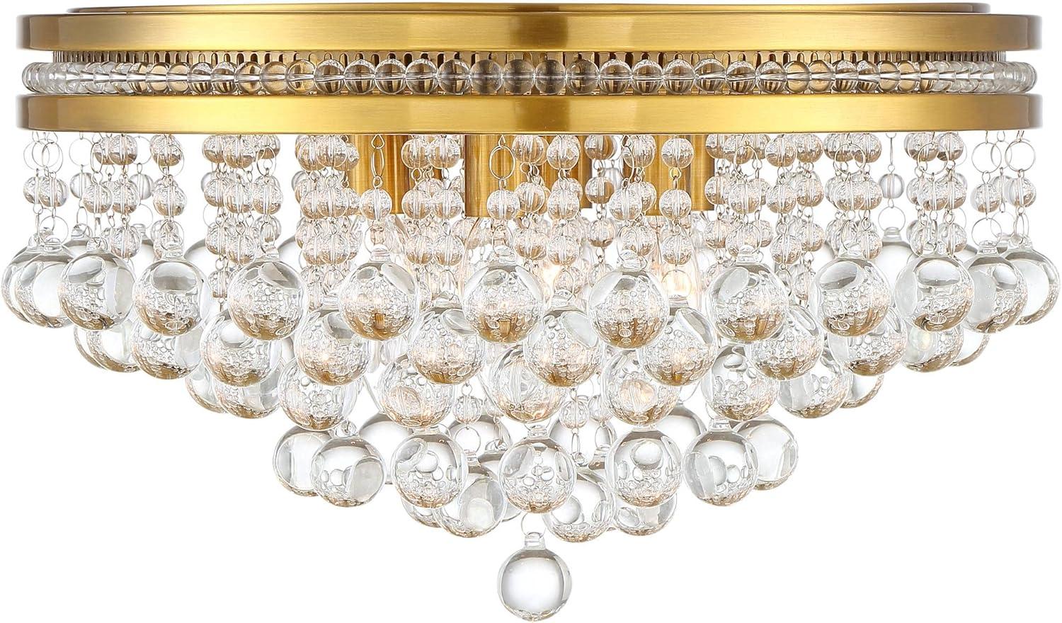 Vienna Full Spectrum Regina Modern Ceiling Light Flush Mount Fixture 15 1/4" Wide Brass 6-Light Clear Crystal for Bedroom Kitchen Living Room Hallway