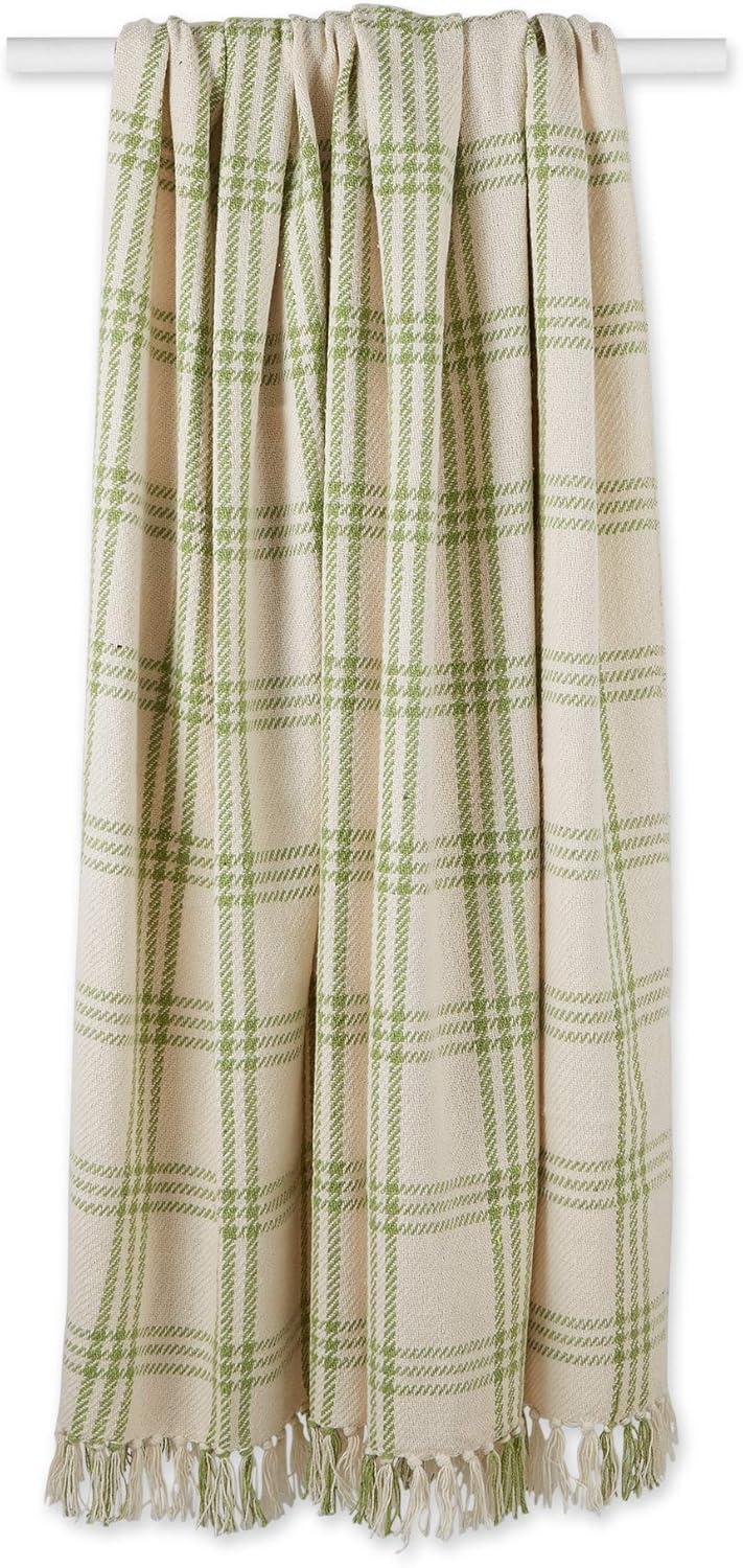 Contemporary Home Living Green and White Plaid Rectangular Cotton Decorative Throw 50" x 60"