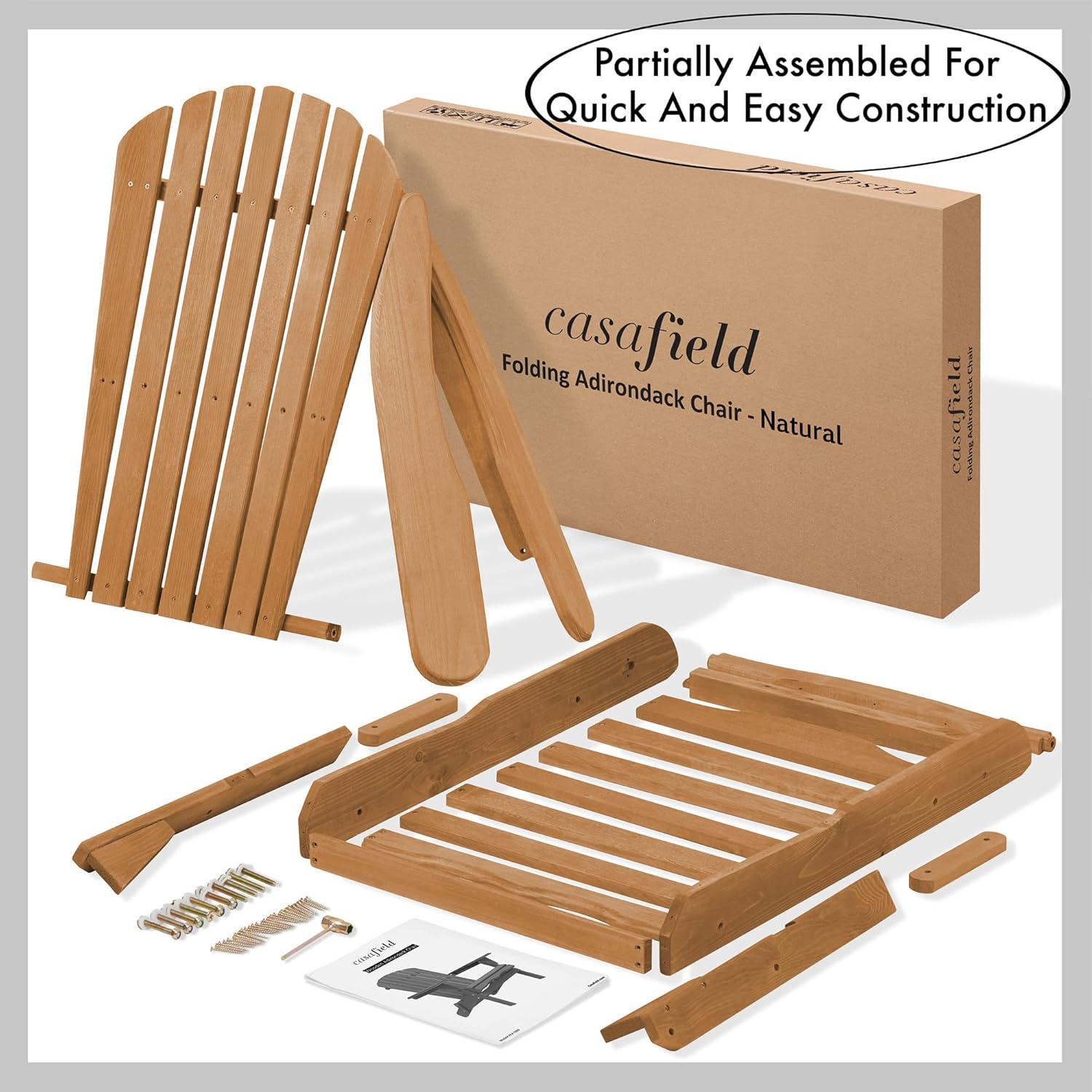 Casafield Folding Wooden Adirondack Chair, Pre-Assembled Backrest