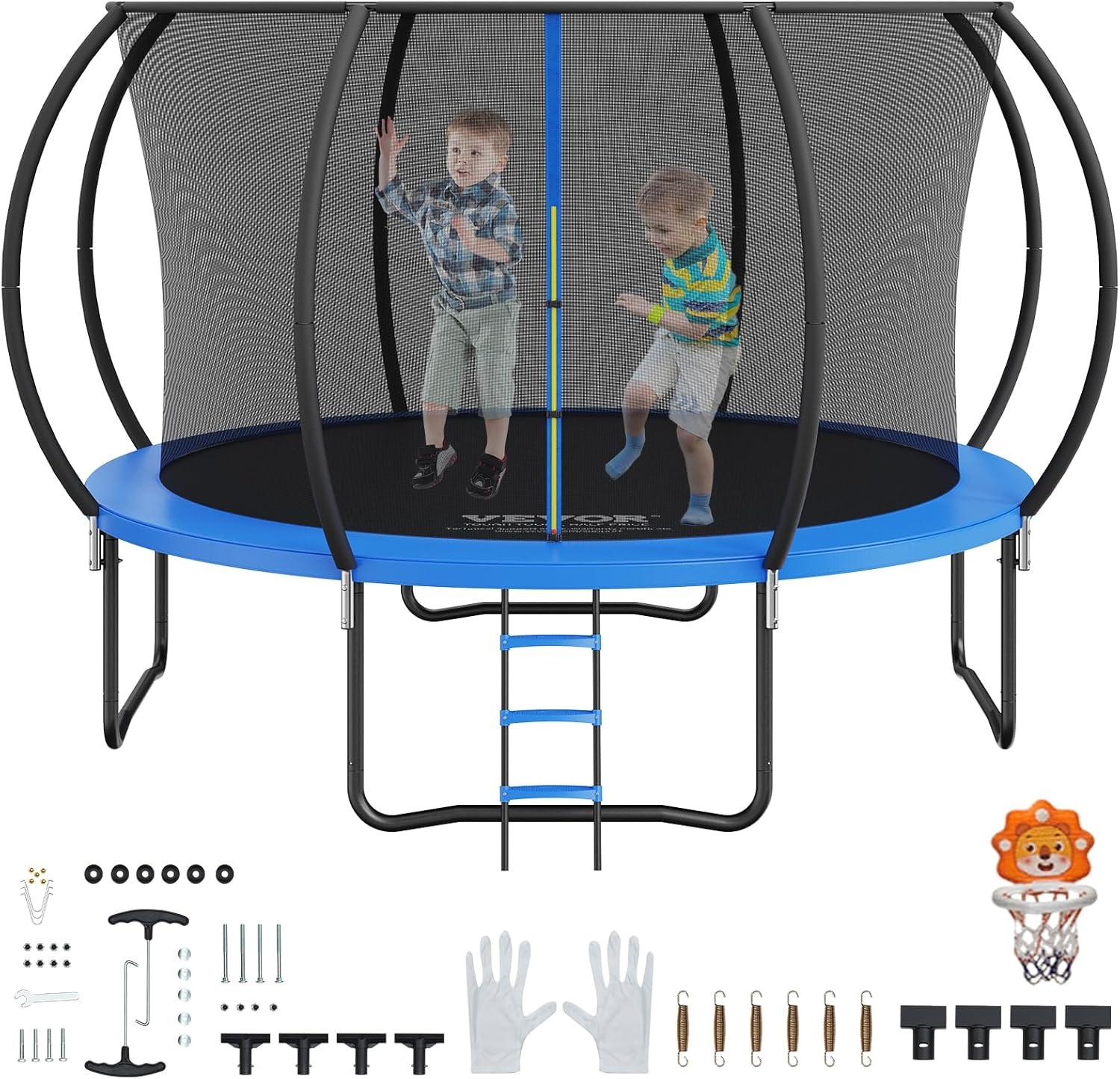 Vevor 12 ft Blue Round Trampoline with Enclosure Net