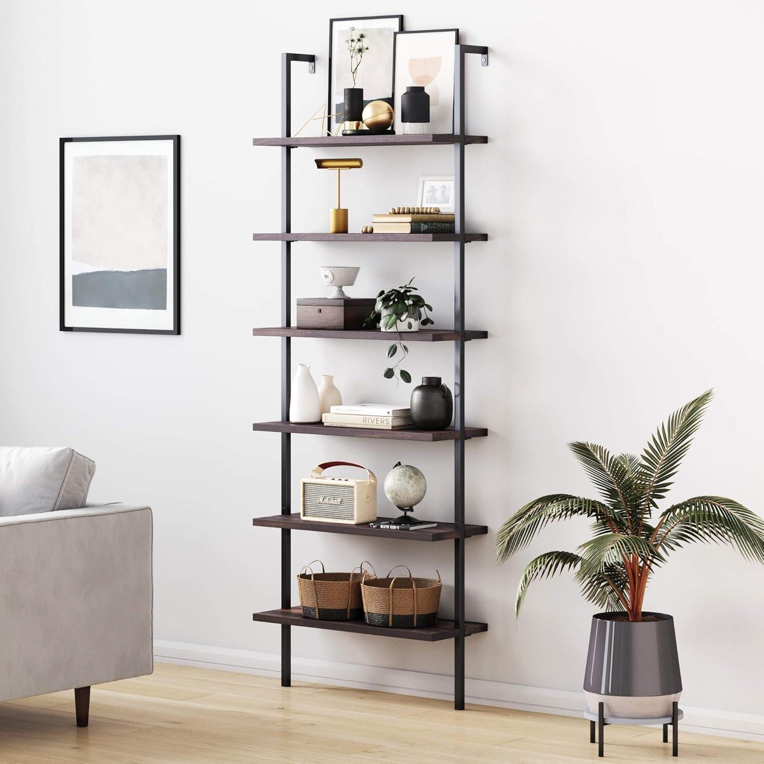 85" Theo 6 Tier Wood Wall Mount Ladder Bookshelf - Nathan James