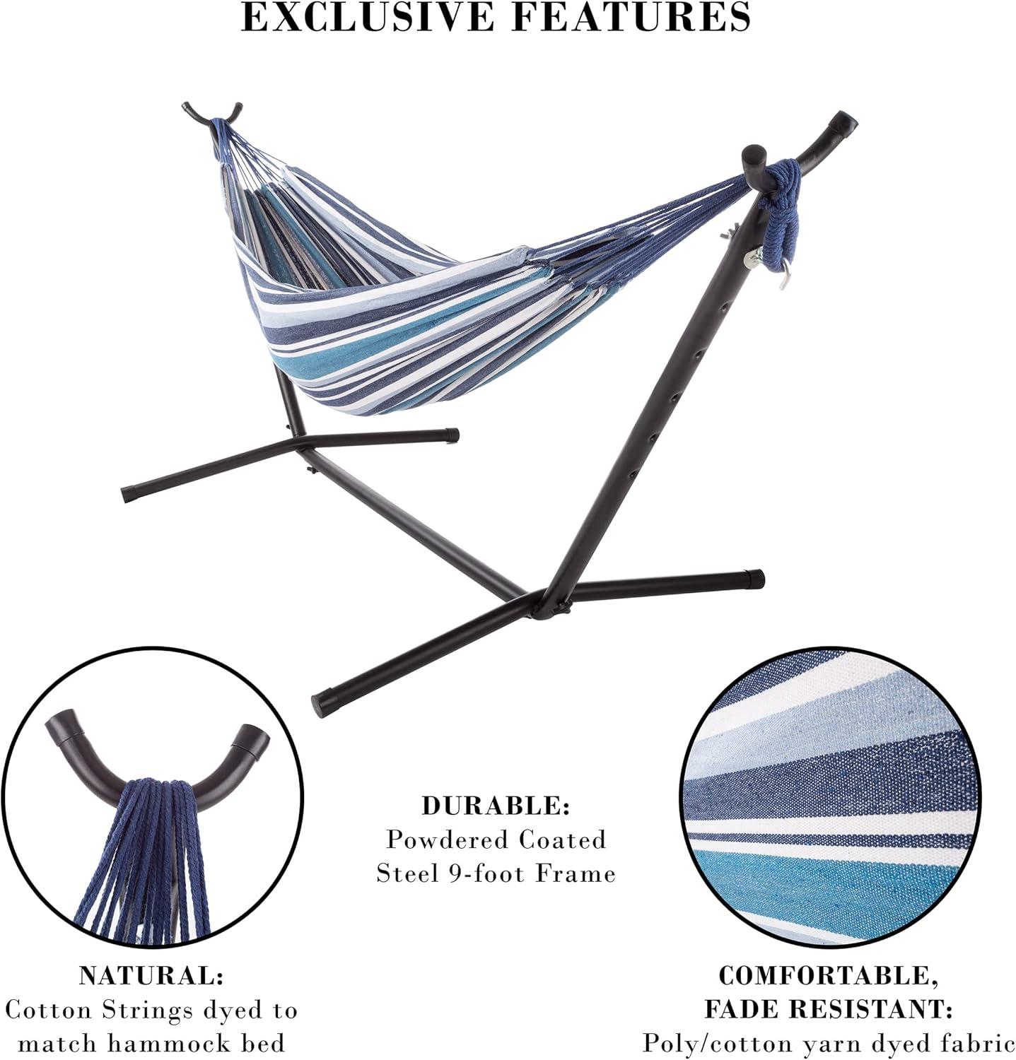 Blue Stripe Double Brazilian Hammock with Stand and Carry Bag