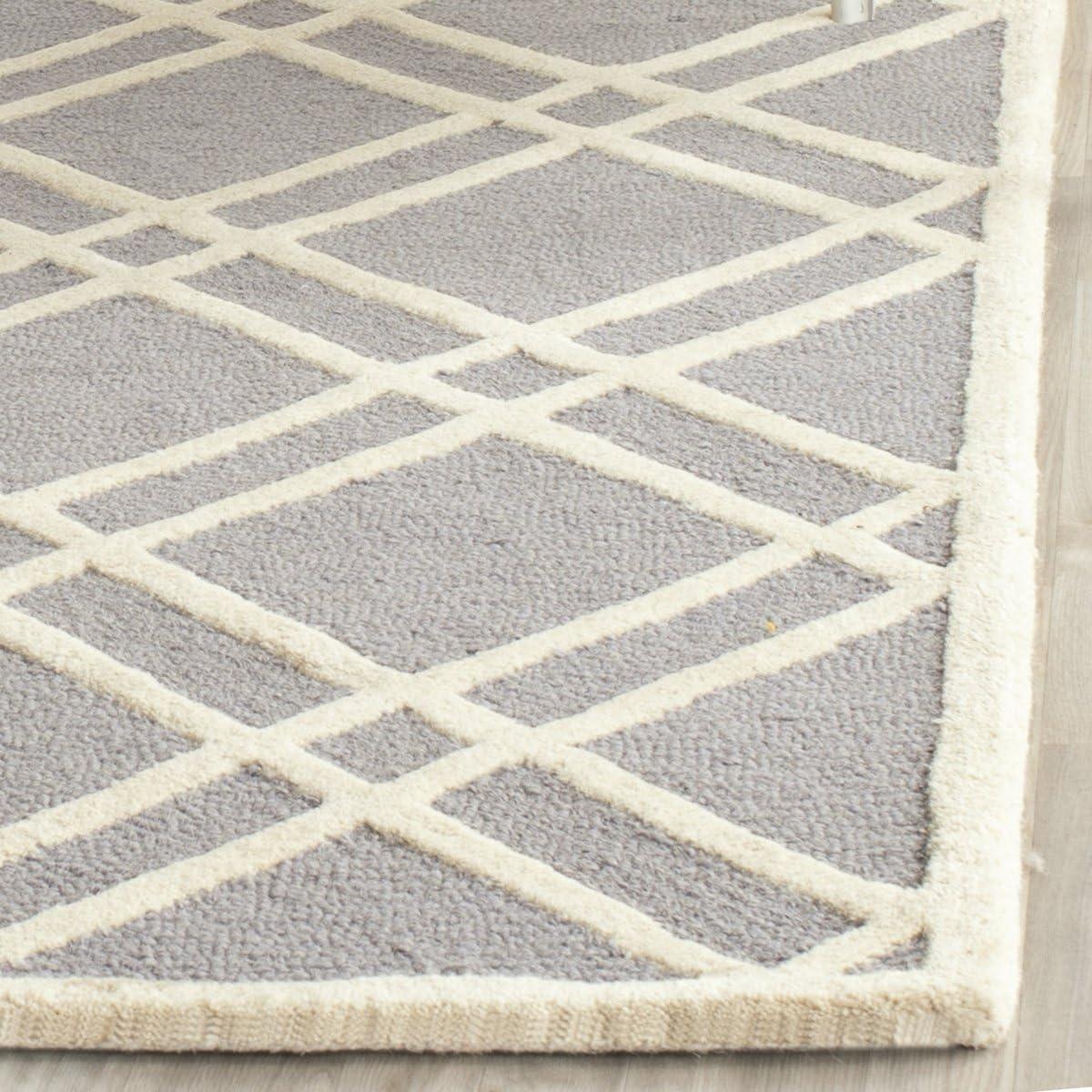 Elegant Silver & Ivory Hand-Tufted Wool 4' x 6' Rug