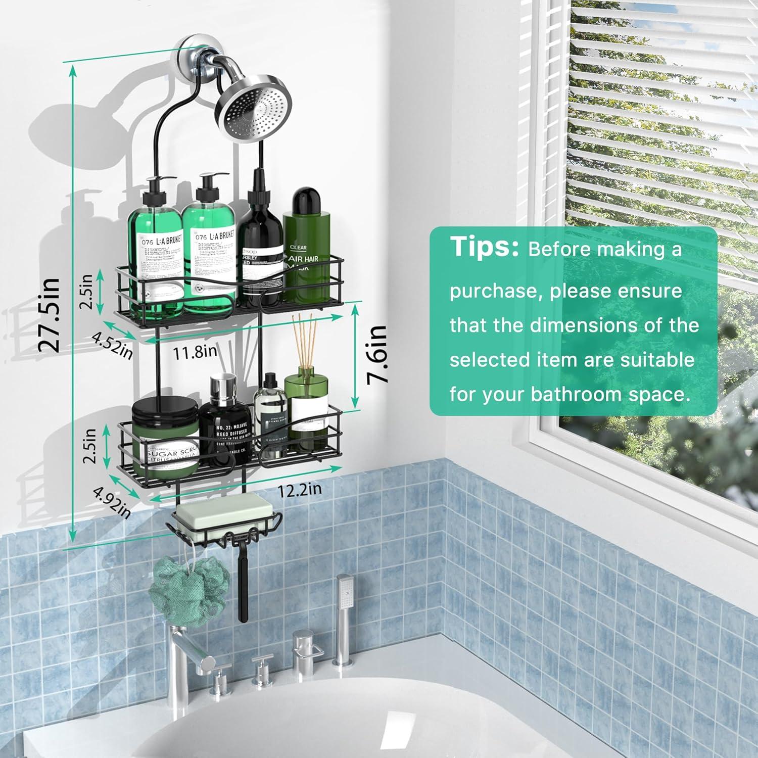 Black 3-Tier Hanging Shower Caddy with Soap Holder and Hooks