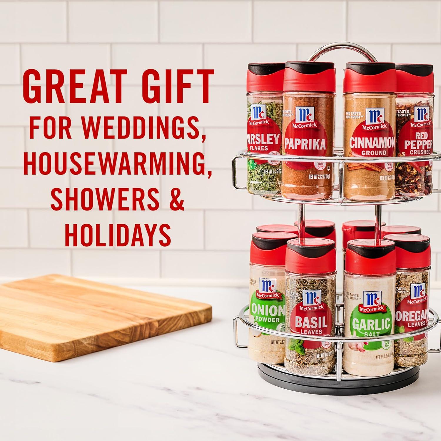 Chrome Two-Tier Revolving Spice Rack with 16 Organic Spices