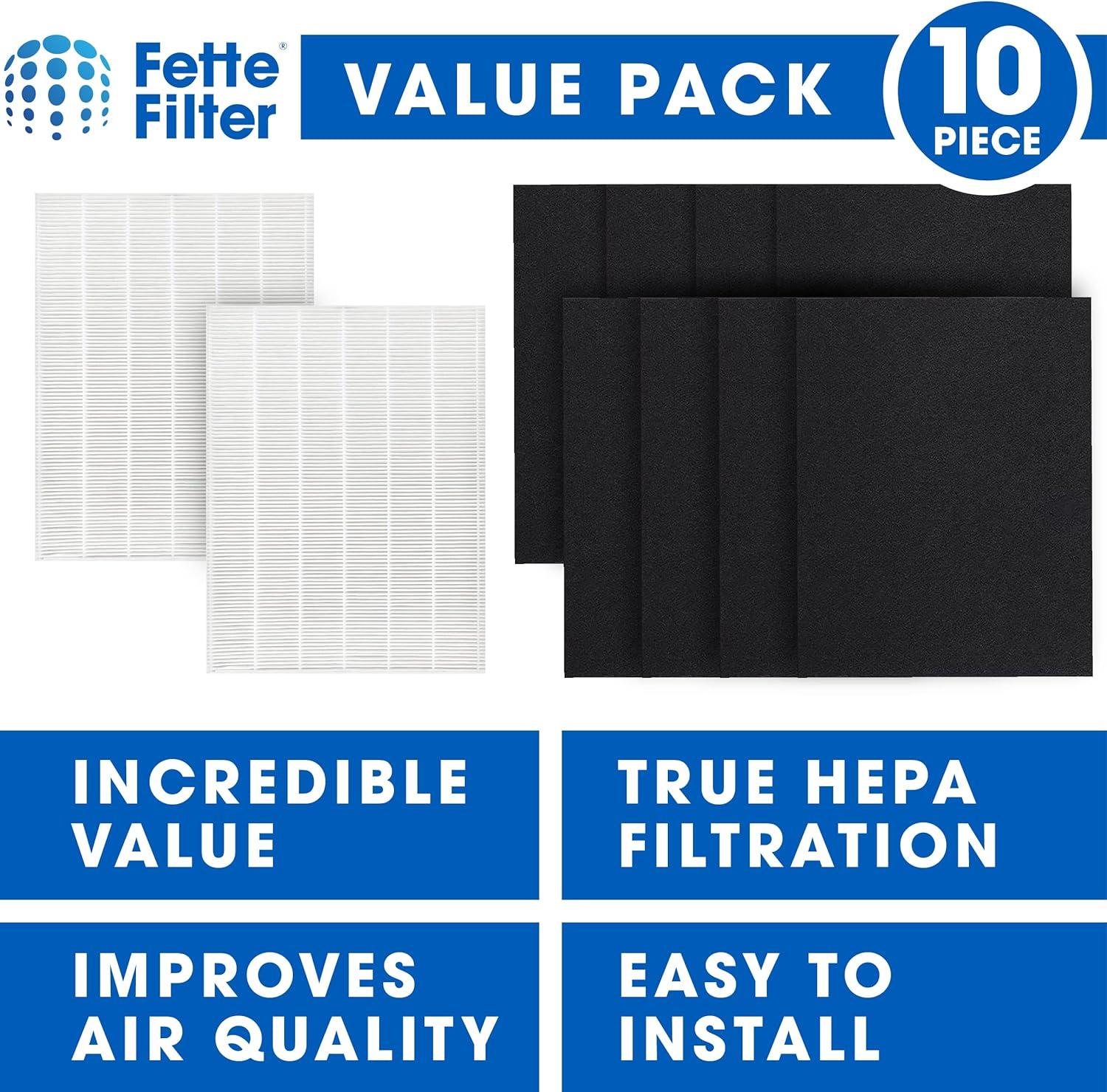 Fette Filter - 115115 Premium True HEPA H13 Filter Compatible with Winix Filter A 115115 Size 21 Plasma Wave Air Purifier AM90 P300 5300 5500 5300-2 6300-2 6300 C909 9800 C535 - Pack of 2 + 8