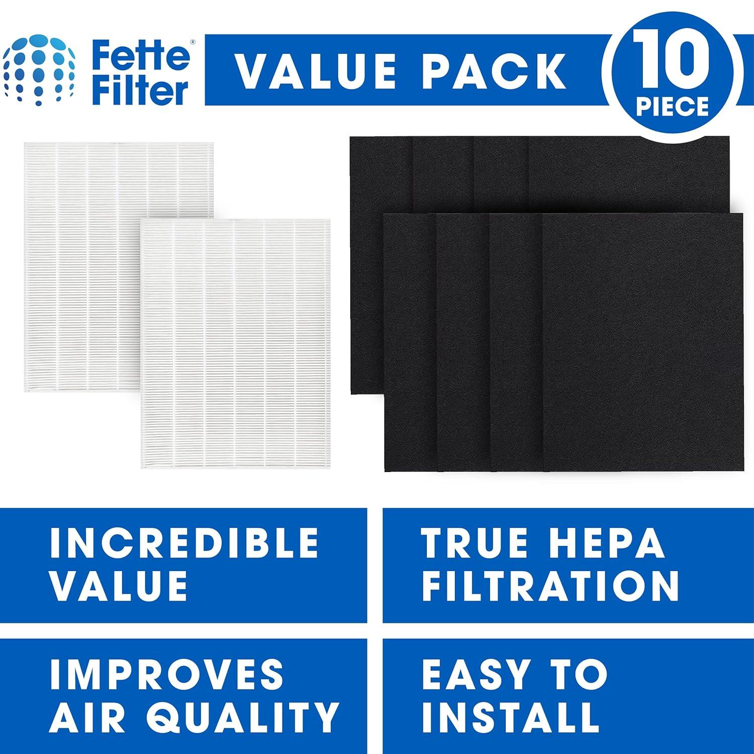 Fette Filter - 115115 Premium True HEPA H13 Filter Compatible with Winix Filter A 115115 Size 21 Plasma Wave Air Purifier AM90 P300 5300 5500 5300-2 6300-2 6300 C909 9800 C535 - Pack of 2 + 8