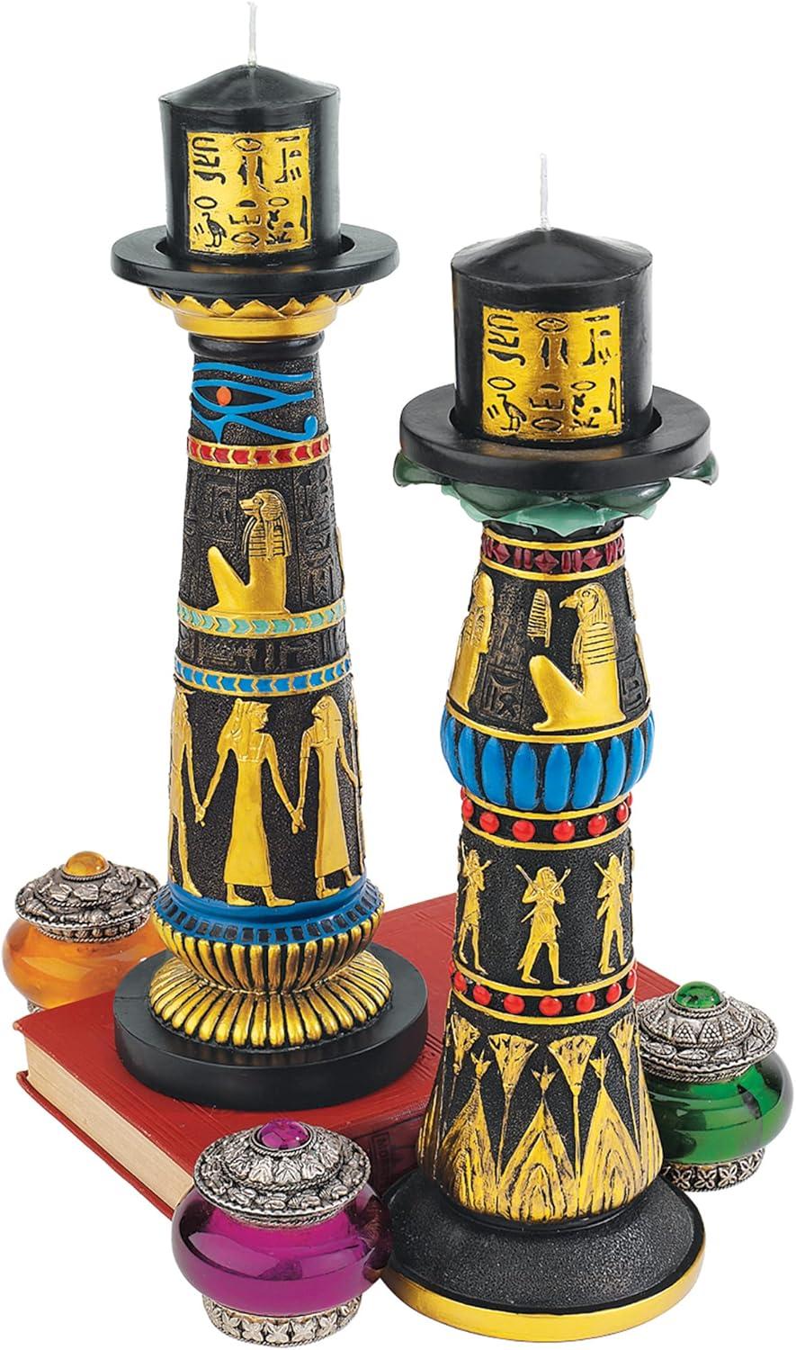 Temple Of Luxor Candleholders 11'' H Resin Tabletop Candlestick