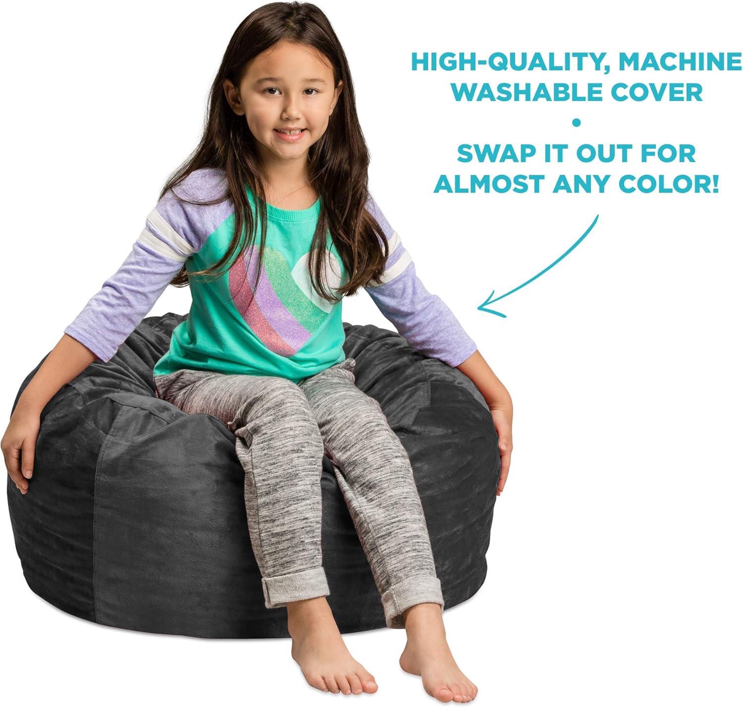 Charcoal Microsuede Kids Round Bean Bag Chair