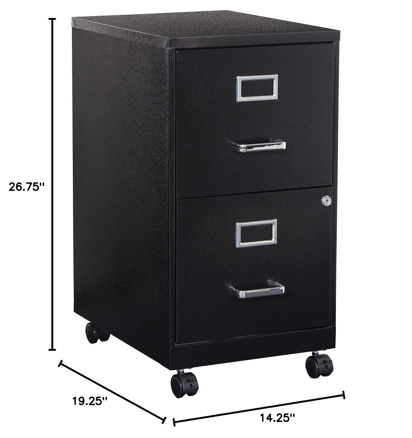 2 Drawer Mobile Locking Metal File Cabinet in Black