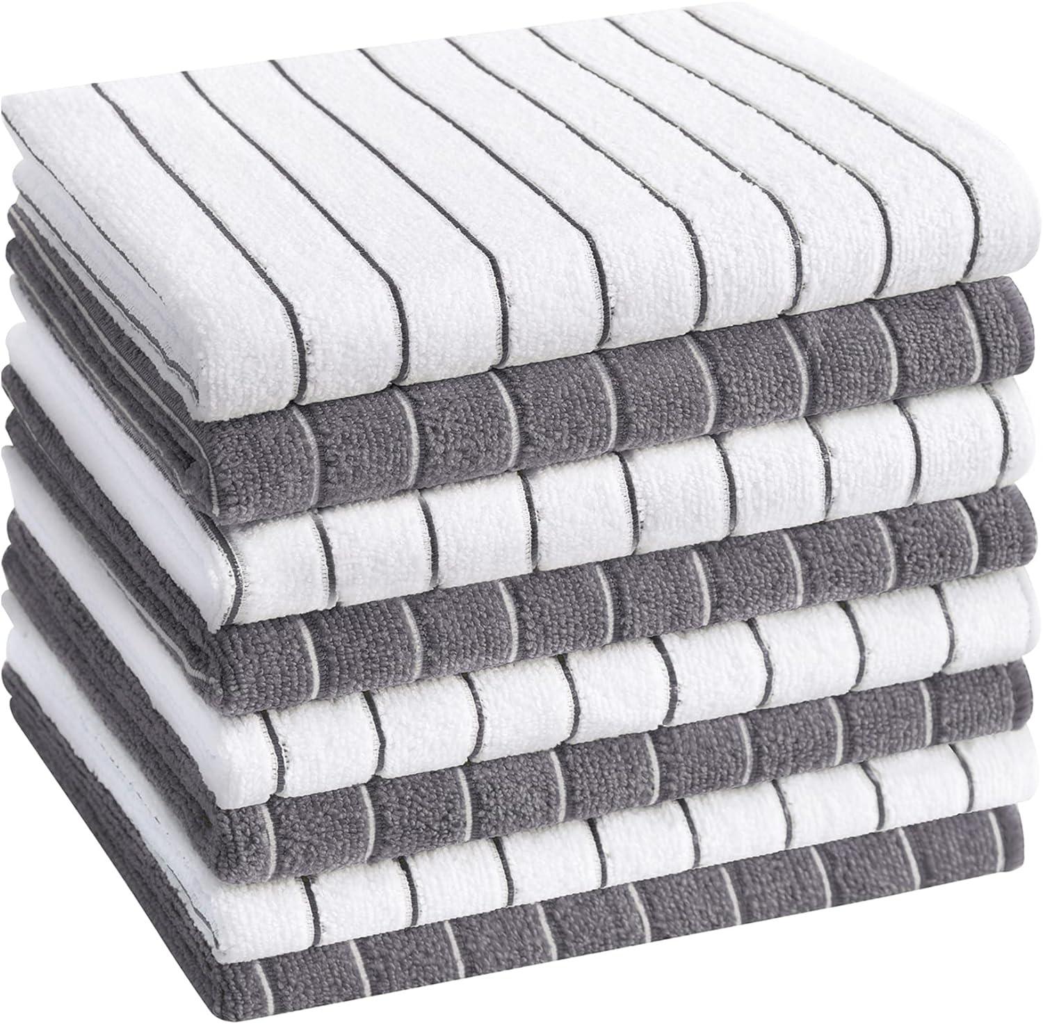 Gray and White Striped Microfiber Hand Towels Set of 8