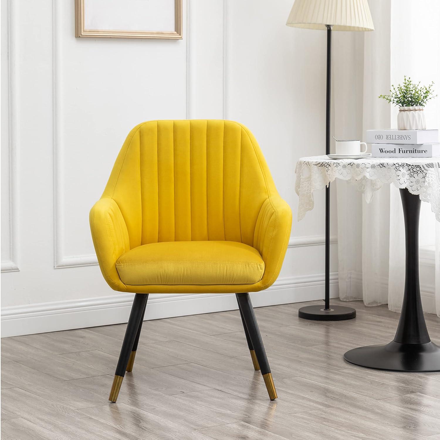 Roundhill Furniture Tuchico Contemporary Velvet Upholstered Accent Chair, Yellow