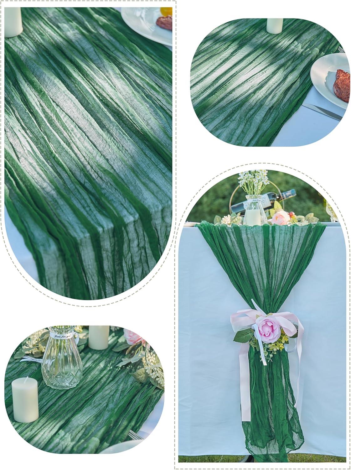 Mint Green Cheesecloth Table Runner 6 Pack 35" Boho Gauze Runner 120 inches Long Tablecloth Runner Rustic Sheer Fabric Bulk for Baby Shower Wedding Bridal Birthday Party Table Decorations