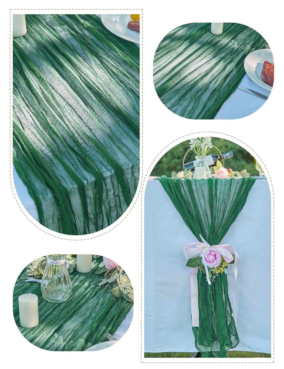 Mint Green Cheesecloth Table Runner 6 Pack 35" Boho Gauze Runner 120 inches Long Tablecloth Runner Rustic Sheer Fabric Bulk for Baby Shower Wedding Bridal Birthday Party Table Decorations