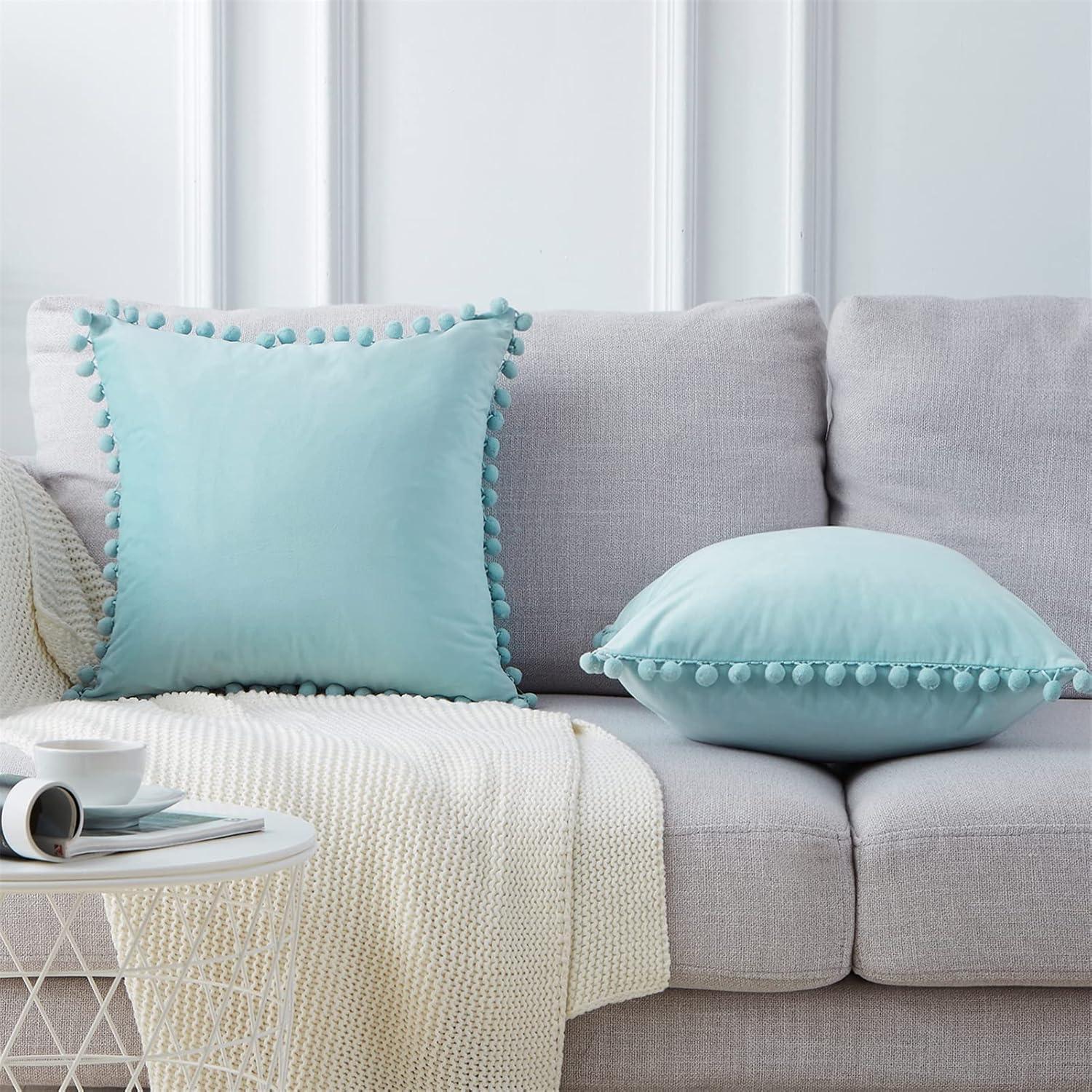 Deconovo Deconovo Pom-poms Velvet Reversible Pillow Cover (Set of 2)