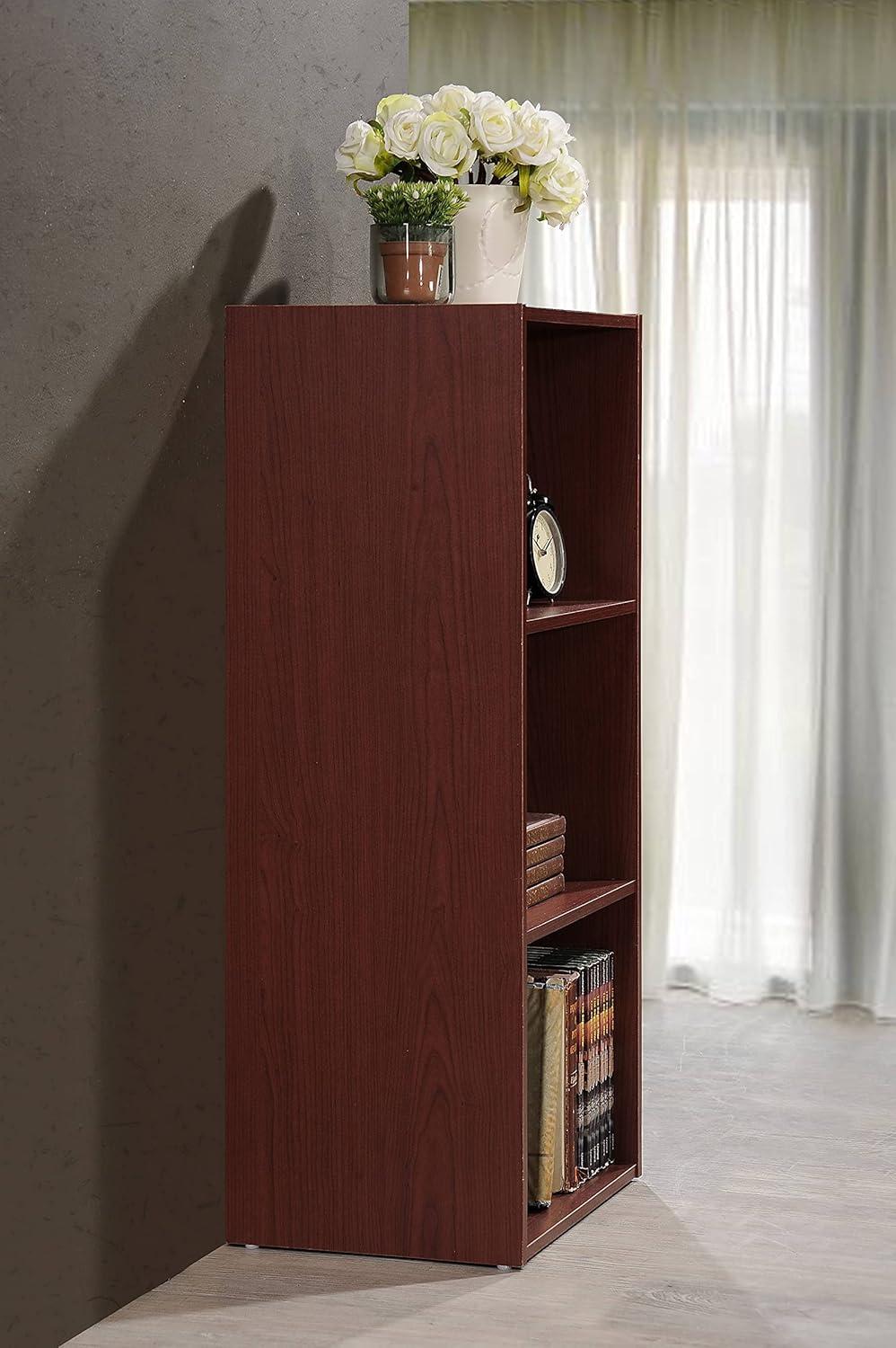 Hodedah HID23 High Quality 3 Shelf Home, Office, and School Organization Storage 35.67 Inch Tall Slim Bookcase Cabinets to Display Decor, Mahogany