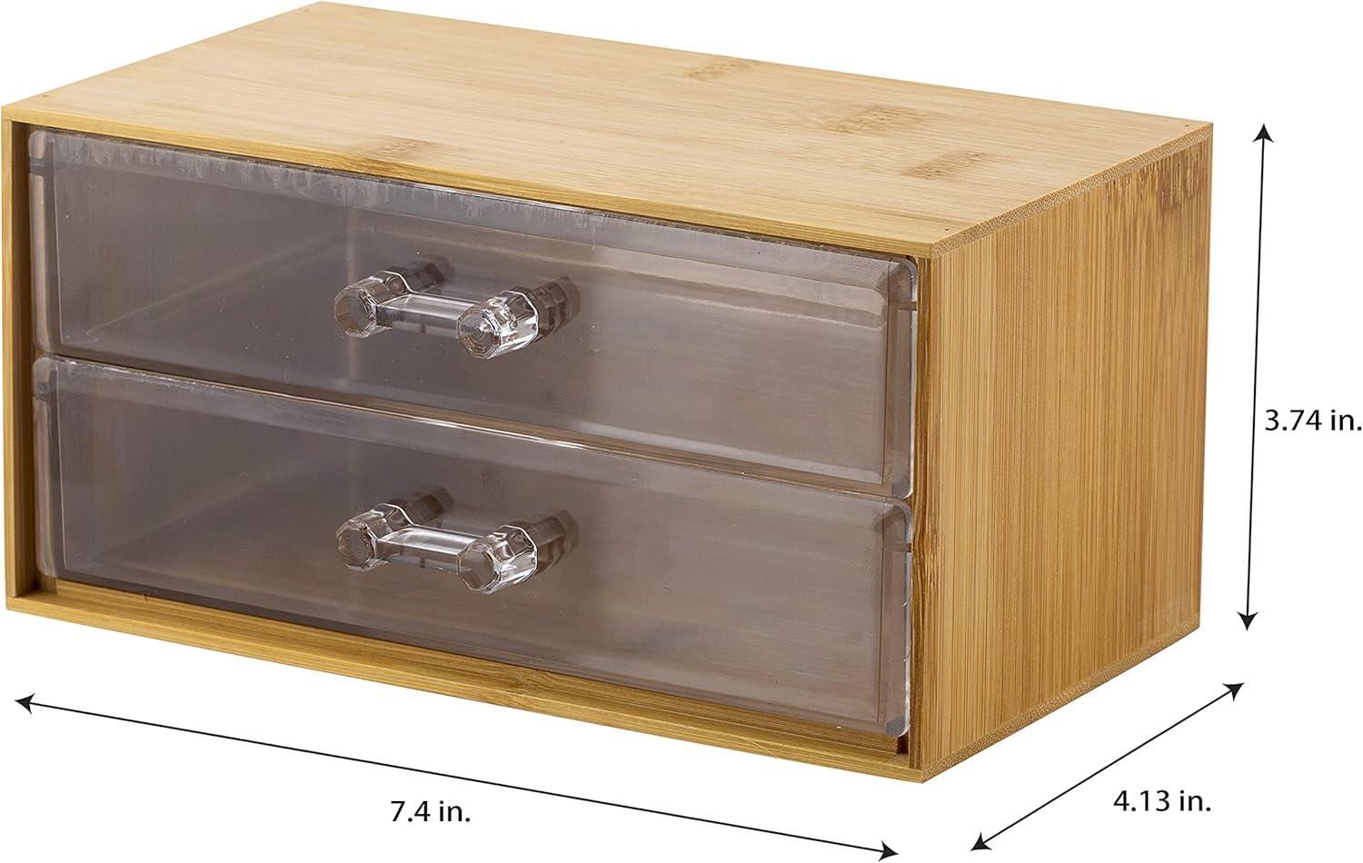 Compact Bamboo and Clear 2-Drawer Cosmetic Organizer