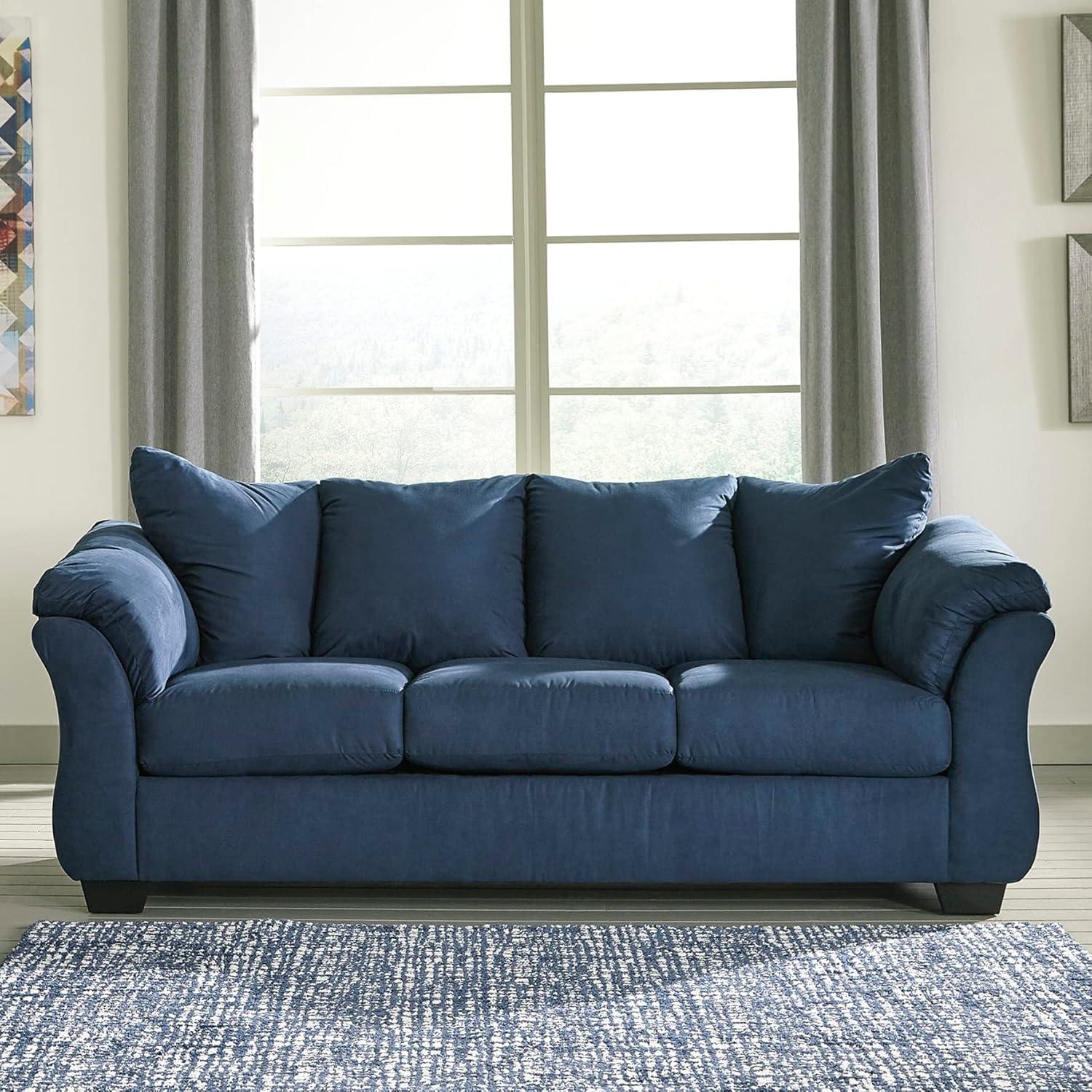 Roundhill Furniture Aruca Navy Blue Microfiber Pillow Back Sofa