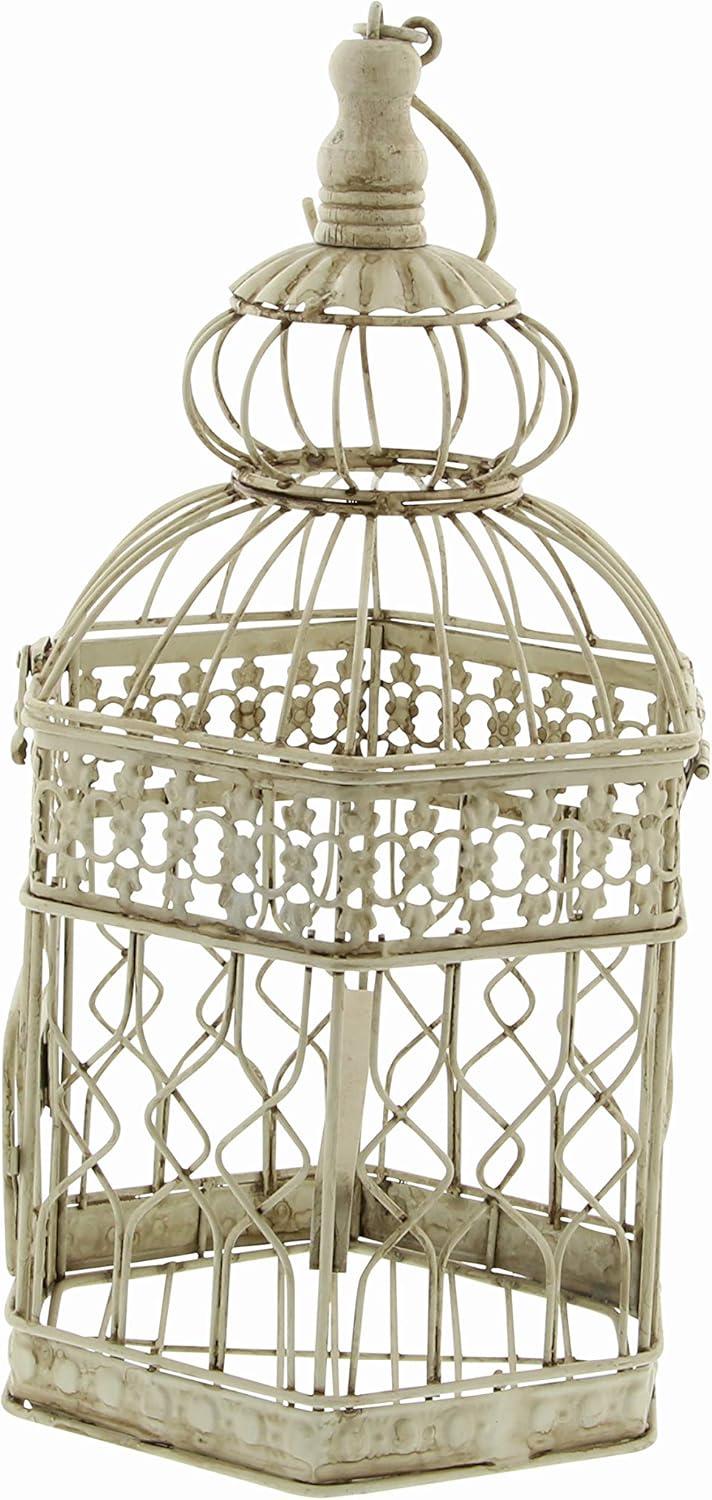 DecMode Cream Vintage Metal Birdcage with Crisscross Vertical Bars and Floral Embossed Design, Set of 2 21", 18"H