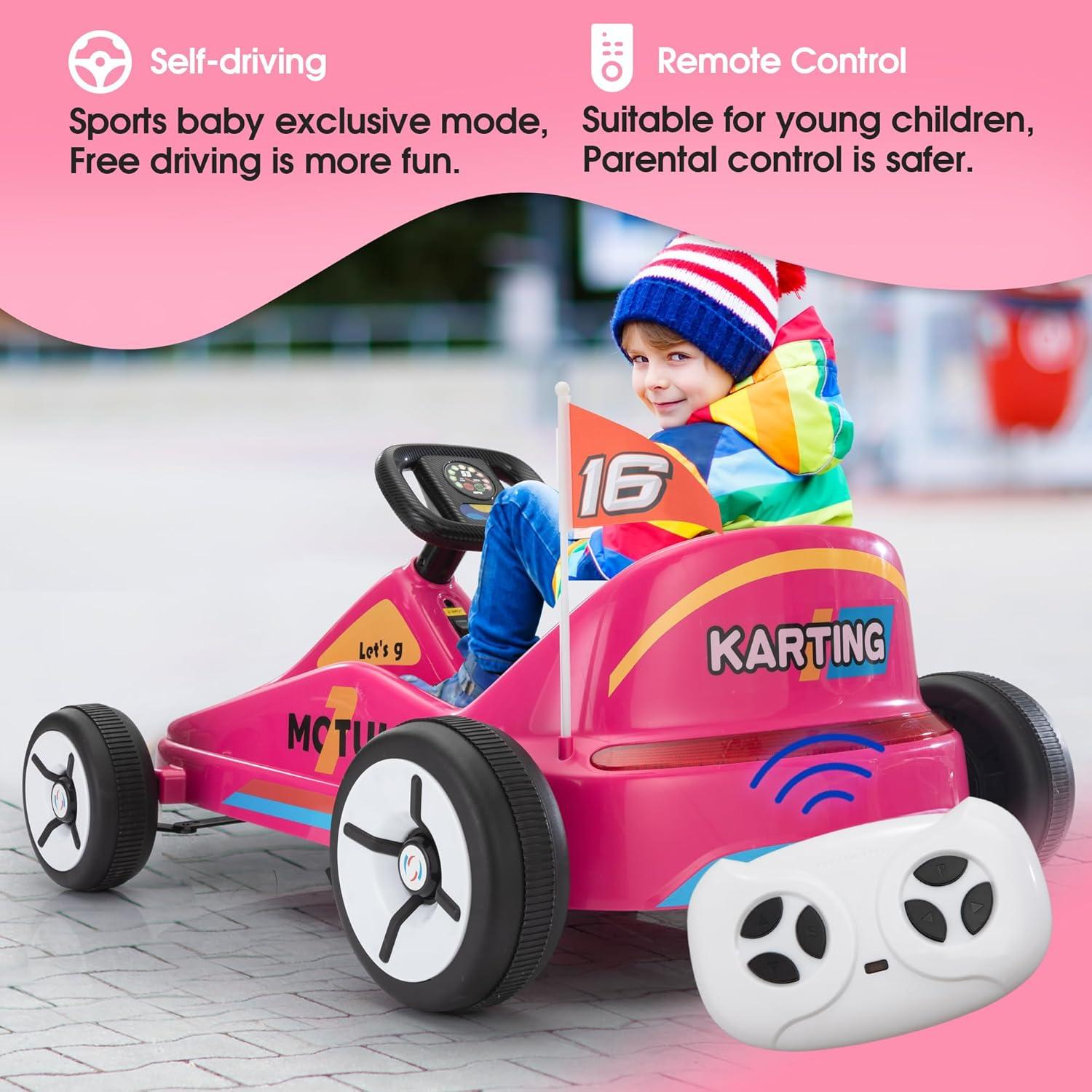 Tobbi 12v Kids Go Kart, Outdoor Battery Powered Ride On Car For Boys And Girls Aged 3-8, Childrens Electronic Toy Go Kart With 2 Speed Modes, Remote Control,bluetooth