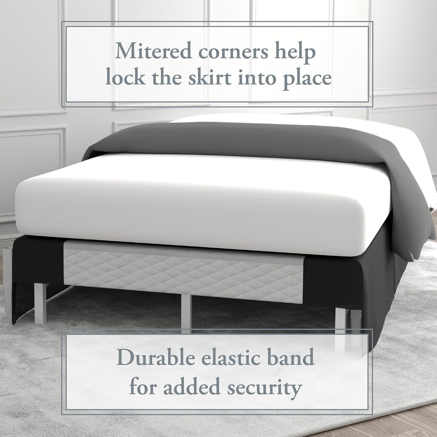 Bed Maker's Wrap-Around Hassle Free, Never Lift Your Mattress Tailored Bed Skirt, 14" Drop Length, King, Black