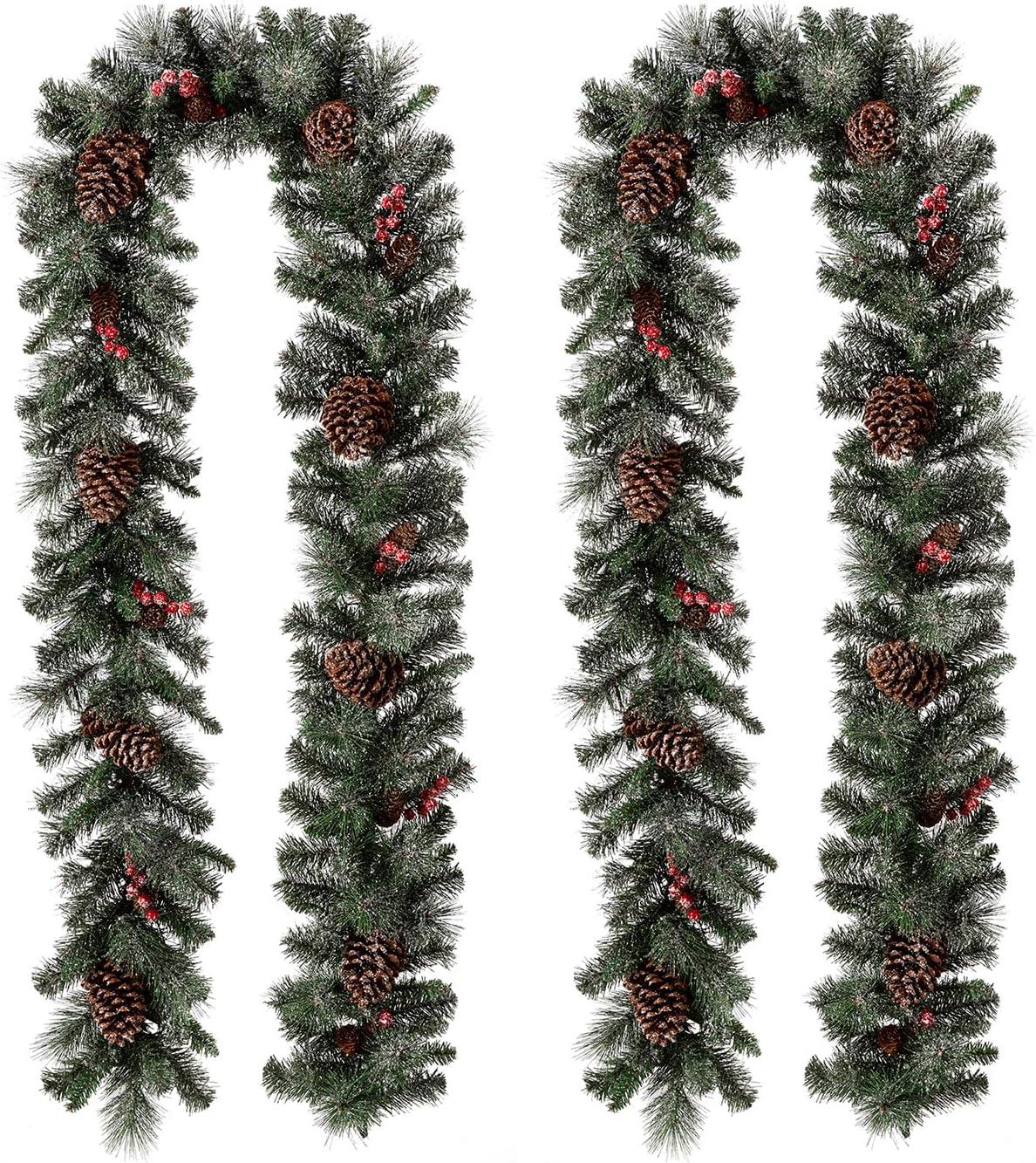 Huge Pre-Lit Artificial Pine Cone Christmas Garland with Warm LED Lights