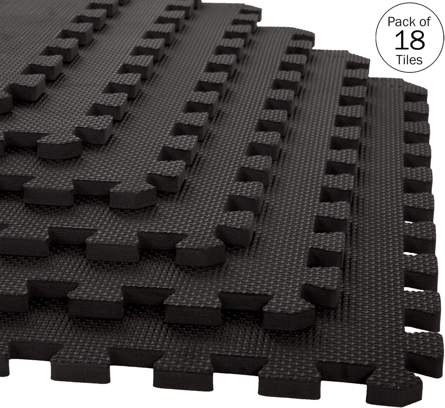 Black Interlocking EVA Foam Gym Floor Tiles, 24" x 24"