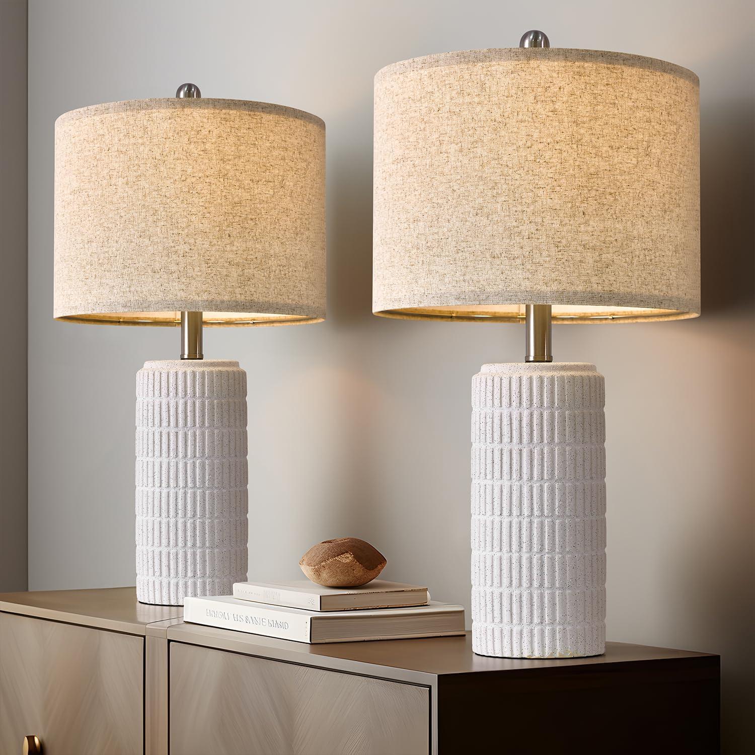 23" Modern Ceramic Table Lamp Set of 2 for Living Room White Desk Lamps for Bedroom Farmhouse Bedside Nightstand Bedside Lamp End Table Lamps Beige