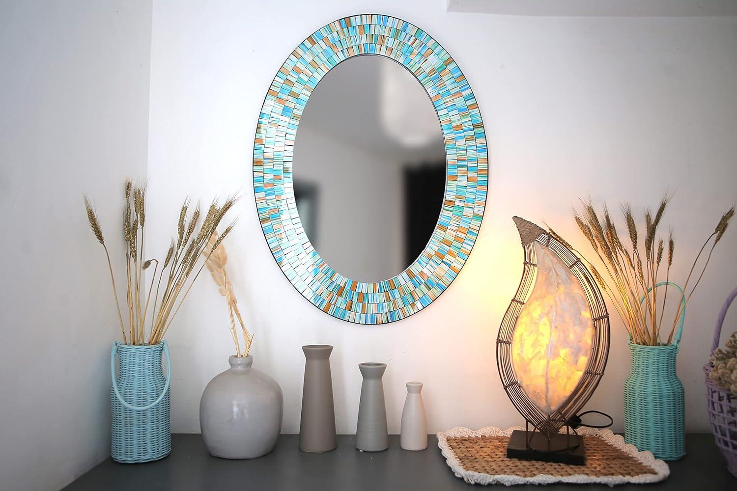 Handcrafted Sea Blue and Turquoise Mosaic Bathroom Vanity Mirror