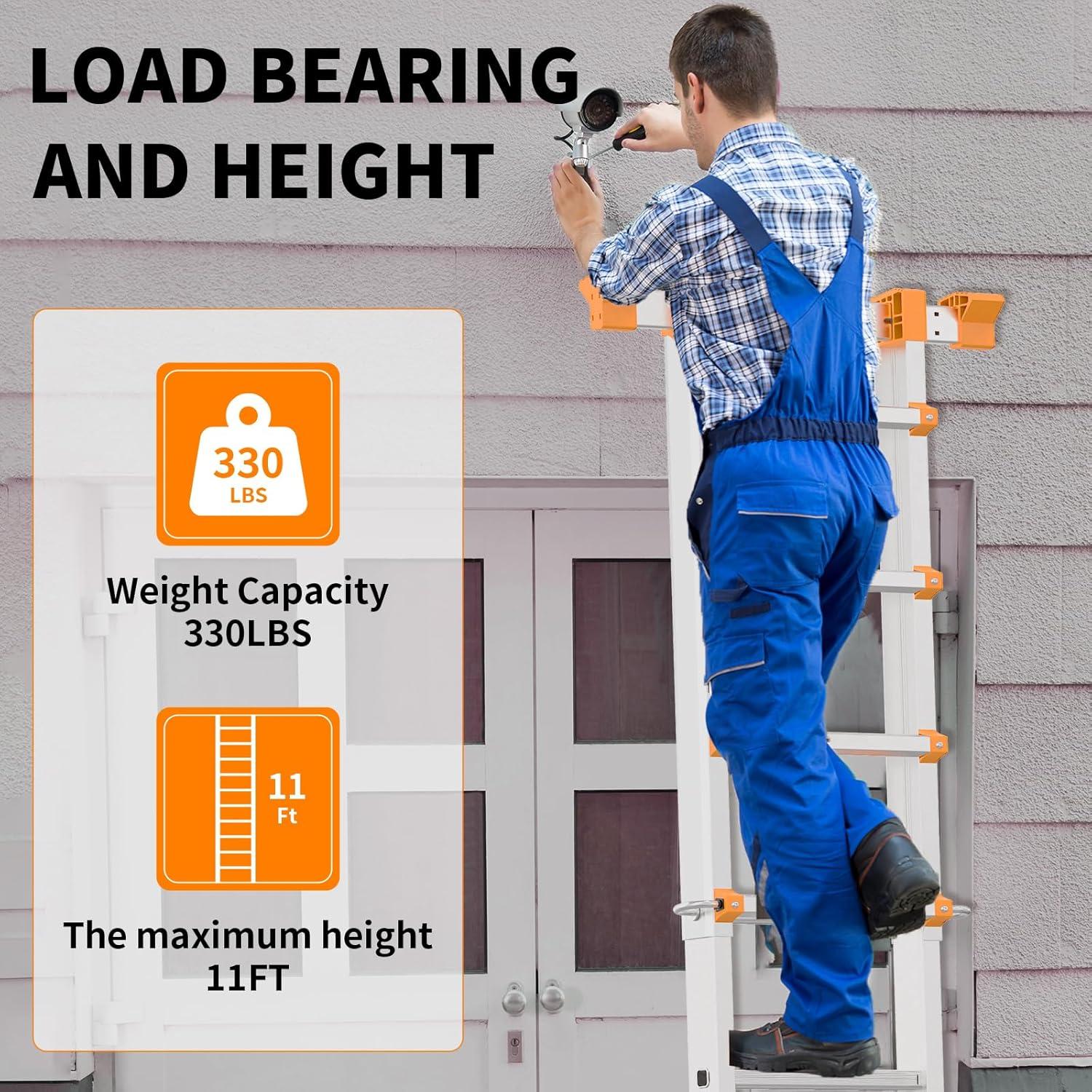 Valeo Ladder 11FT, Multi Position 3 Step Ladder Extension, Anti-Slip A Frame Folding Ladder with Removable Tool Tray, 330lbs Adjustable Telescopic Aluminum Ladders for Stairs Home Indoor Outdoor Roof