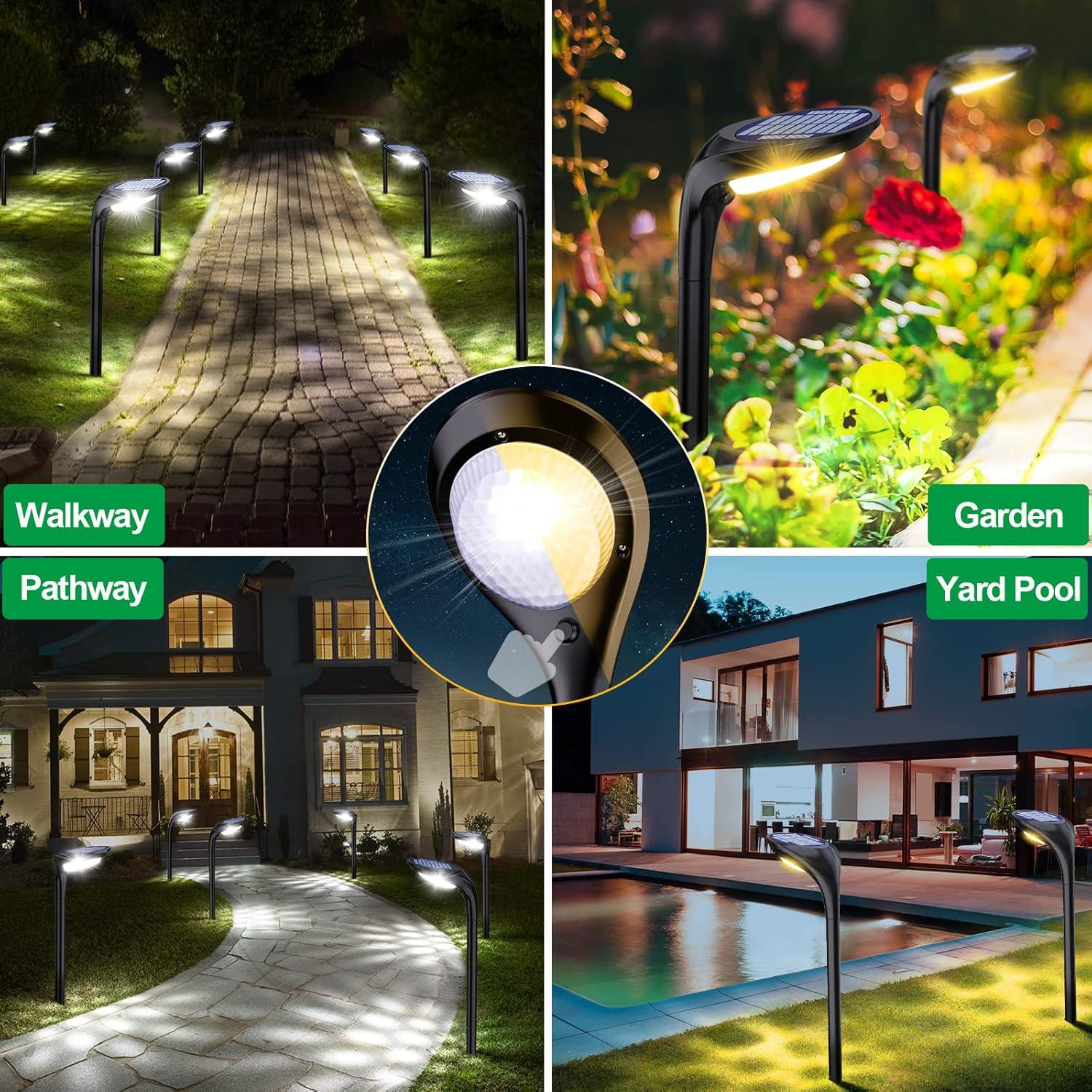 JSOT 4 Pack Solar Pathway Lights, Solar Garden Lights for Walkway, Driveway, Yard, White Light & Warm Light