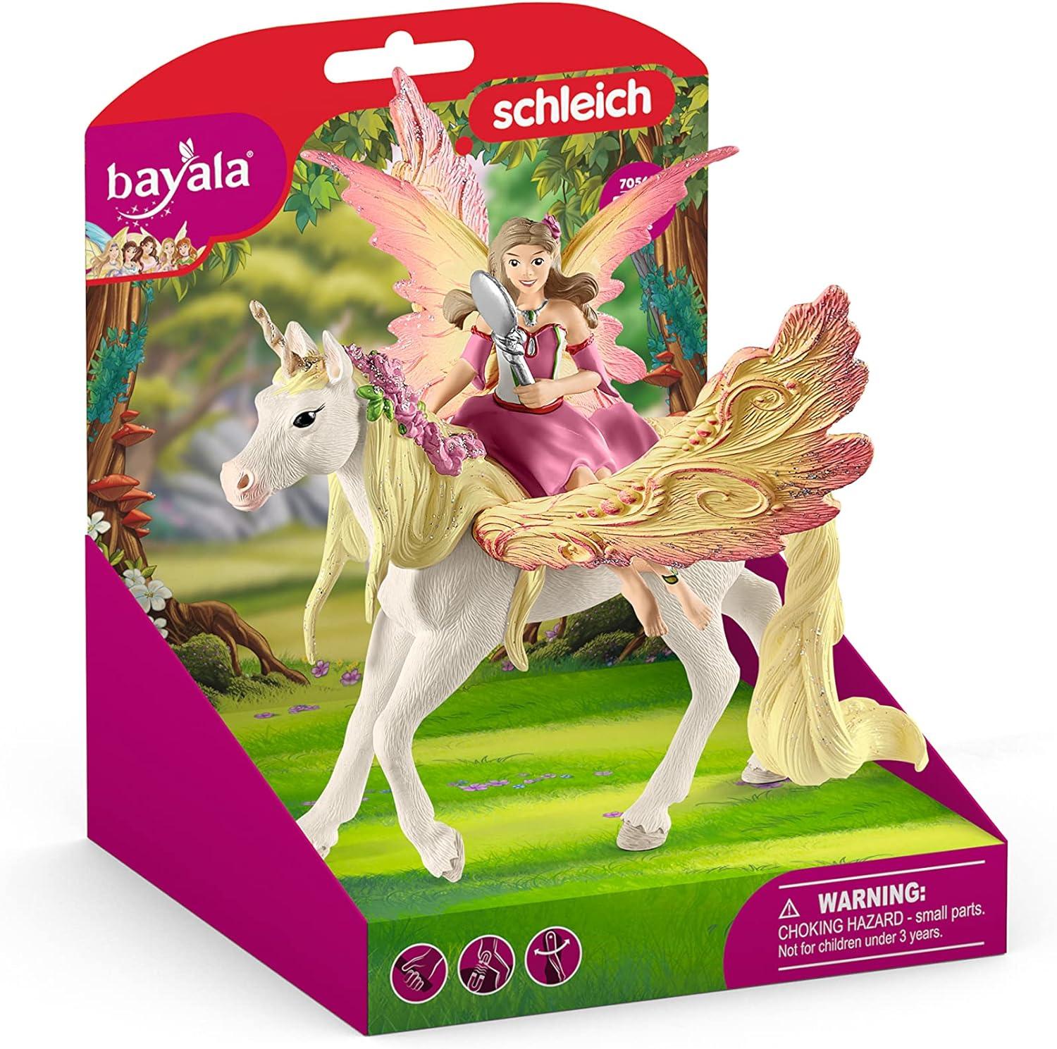 Schleich - Bayala: Fairy Feya with Glitter Unicorn, Fairy Rider & Unicorn Toy Figurine Educational Playset, 2 Pcs