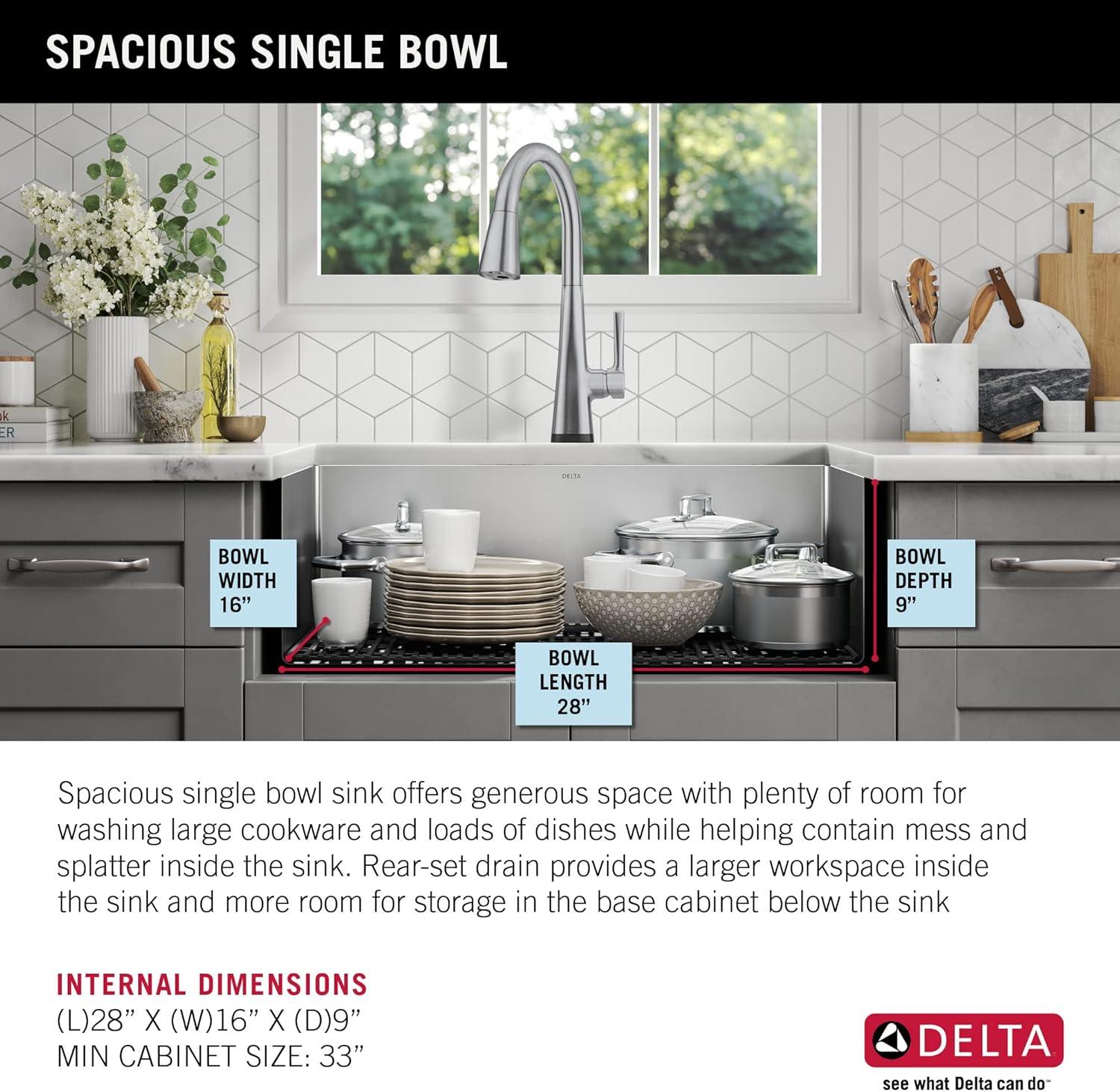 Delta Lenta™ Undermount 16 Gauge Stainless Steel Single Bowl Kitchen Sink with Accessories