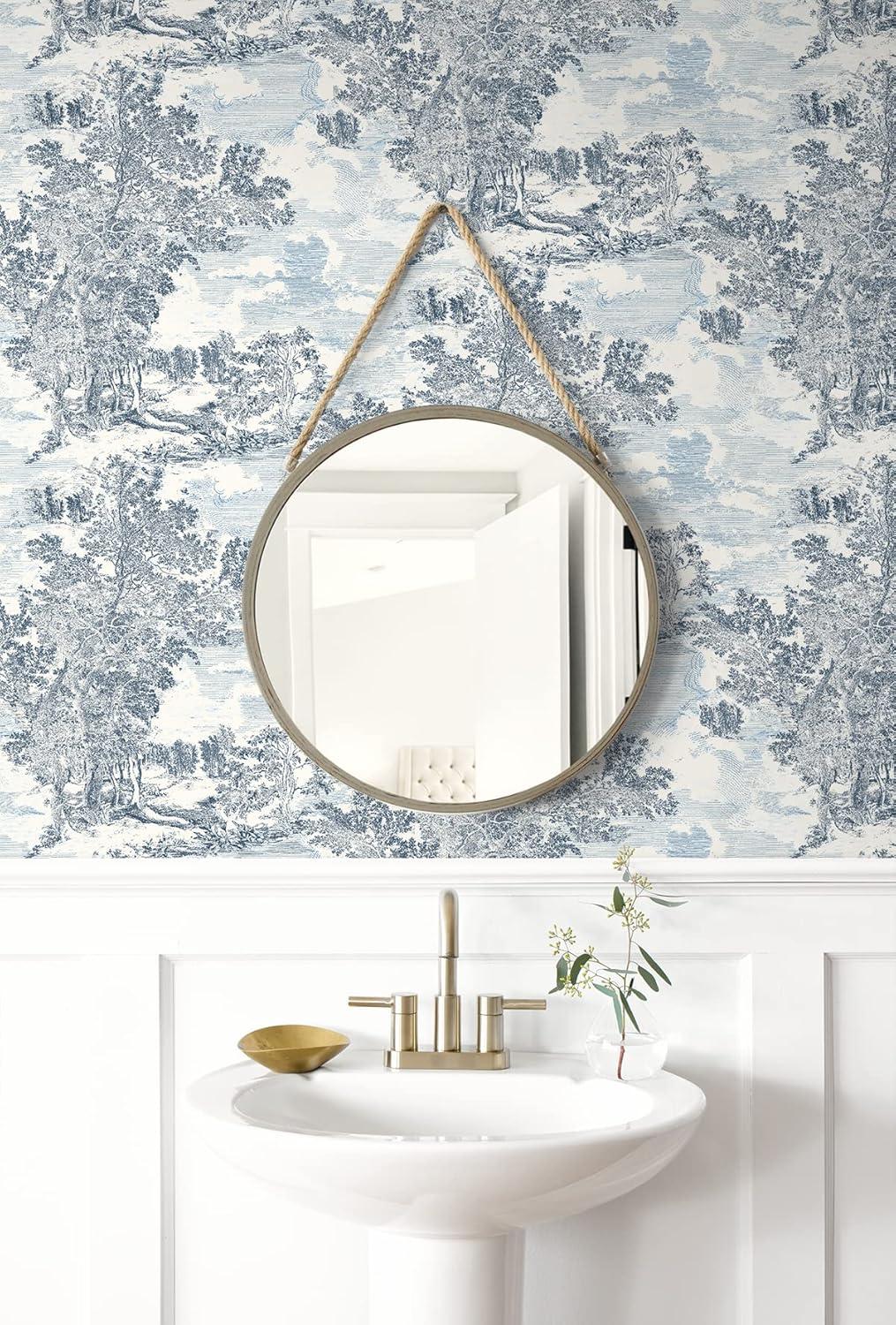Serene Scenes Toile Sapphire Vinyl Peel and Stick Wallpaper Roll ( Covers 30.75 sq. ft. )