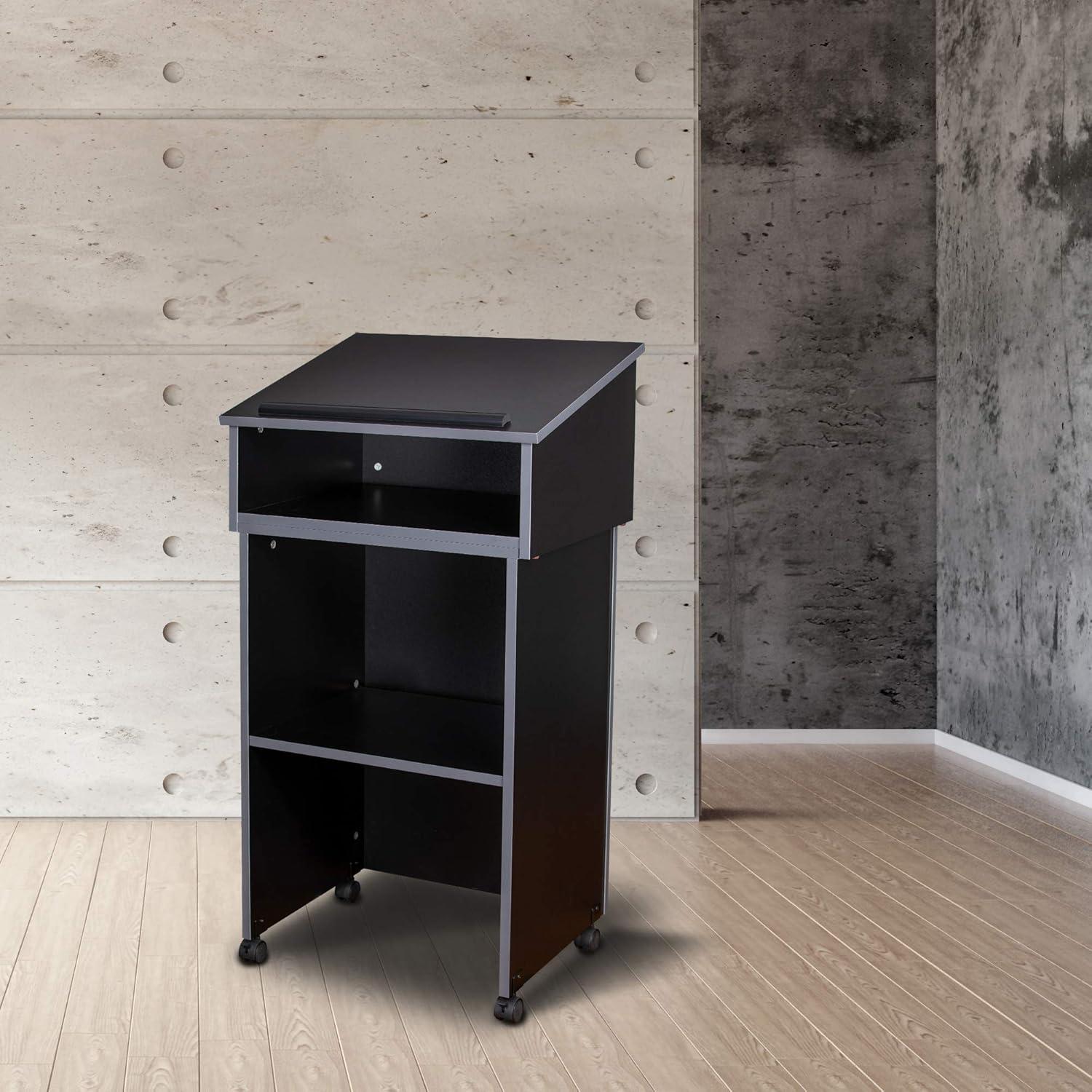 Black and Gray Portable Tabletop Lectern with Storage Shelf