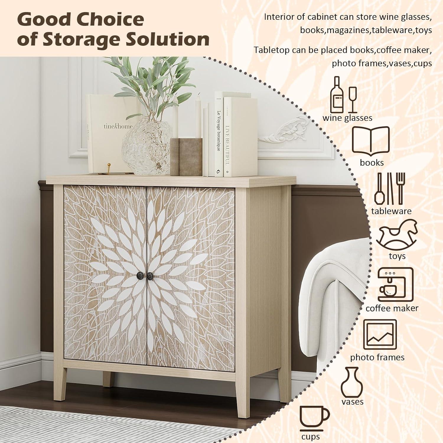 Alcott Hill® 2-door Accent Cabinet With An Adjustable Shelf And Exquisite Creative Carving