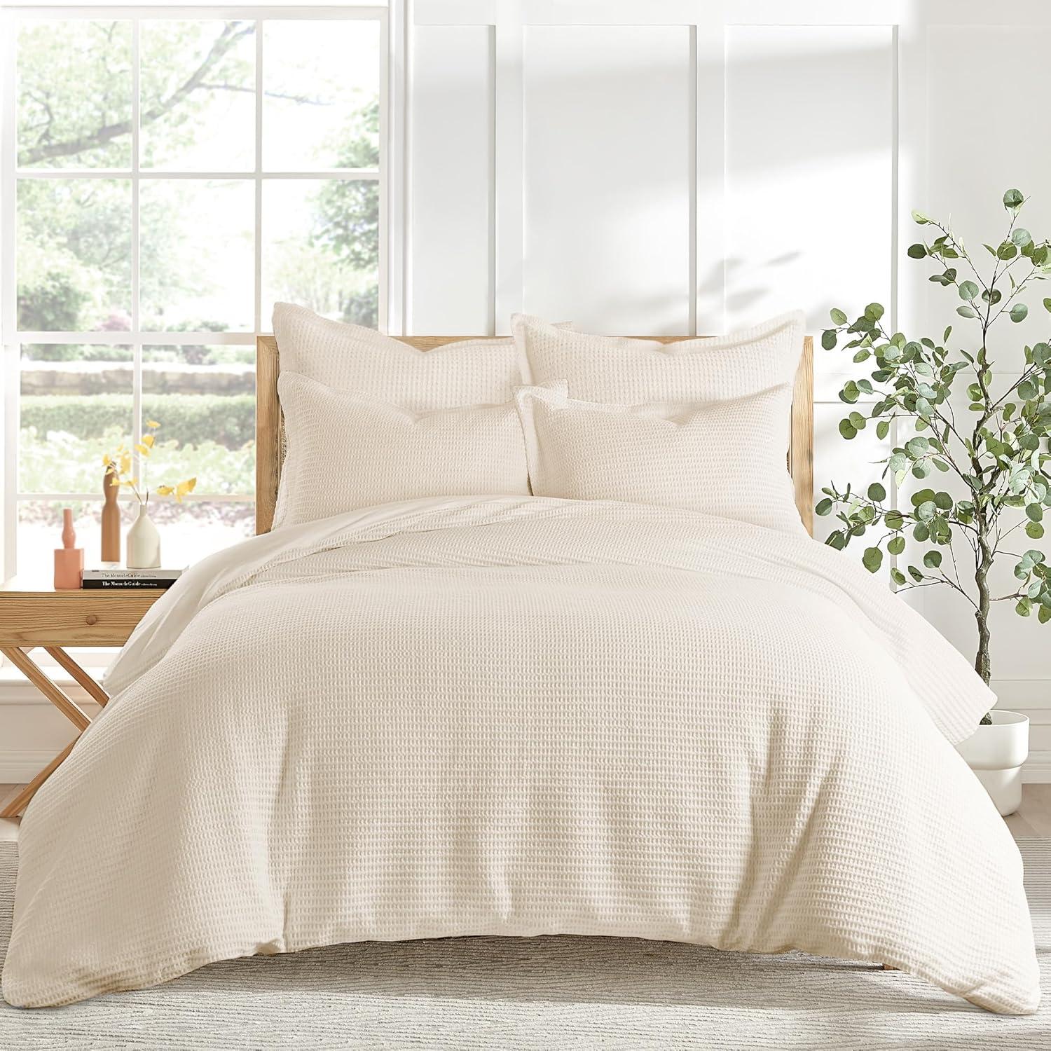 Cream Cotton Waffle Weave Euro Sham Set of 2