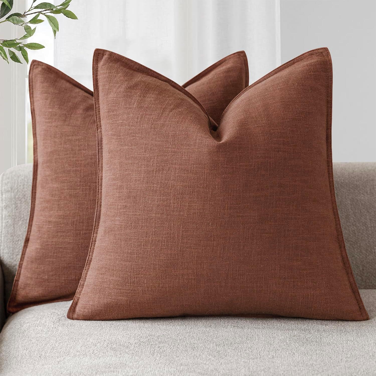 MIULEE Throw Pillow Covers Boho Farmhouse 18x18 Set of 2 Decorative Beige Couch with Fringe Chic Cotton Pillowcases Home Decor Accents for Cushion Soft Bed Living Room