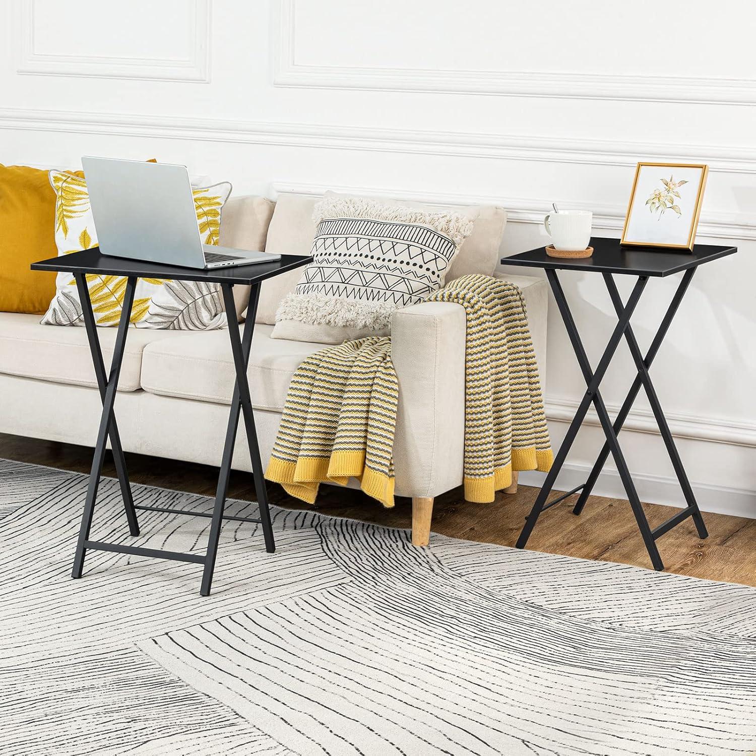 HOOBRO Folding TV Tray Tables, Set of 2 Side Table for Small Space, Industrial Snack Tables for Eating at Couch, Stable Metal Frame, Easy Assembly, Space Saving, Brown BR25BZ01