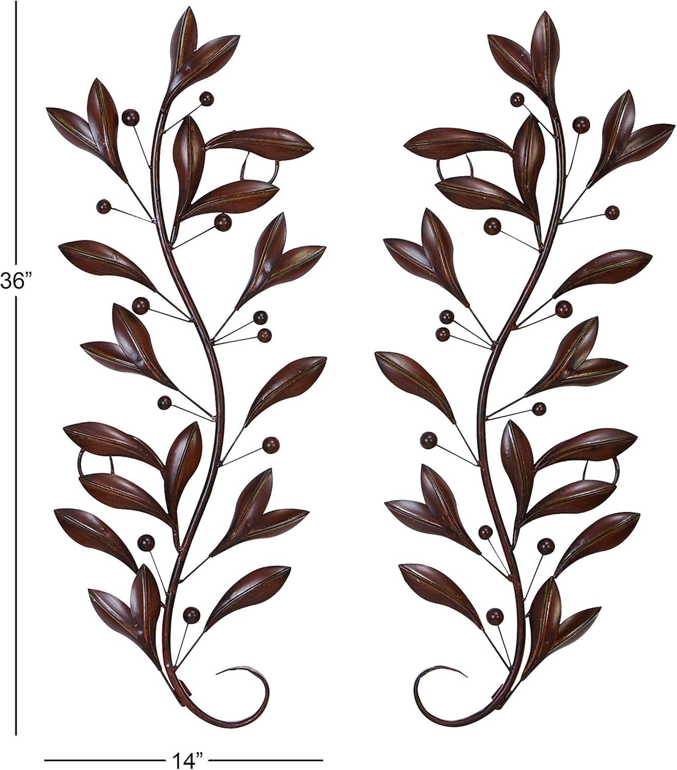 DecMode Brown Metal Leaf Wall Decor (2 Count)