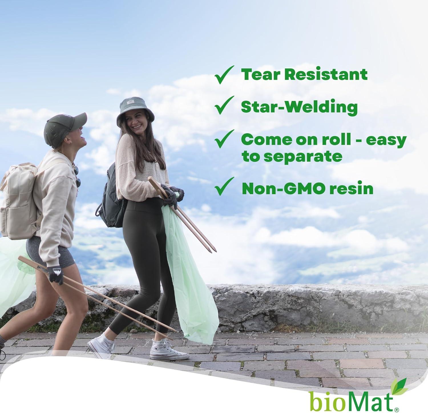 bioMat 35 Gallon Compostable Trash Bags; 30 Count, BPI ASTM D6400; Tear Resistant & Leak Proof Compostable Bags for Kitchen Compost Bin