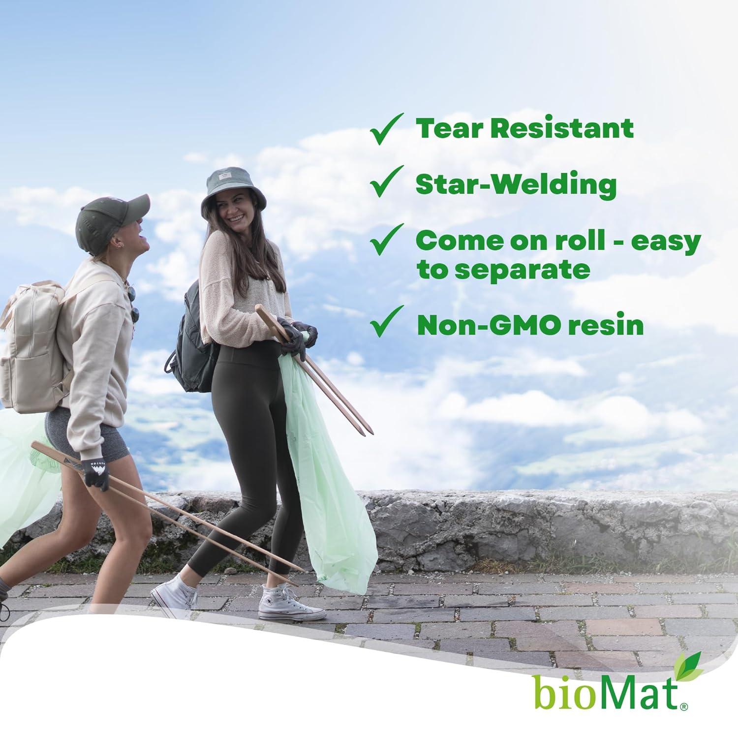 bioMat 35 Gallon Compostable Trash Bags; 30 Count, BPI ASTM D6400; Tear Resistant & Leak Proof Compostable Bags for Kitchen Compost Bin