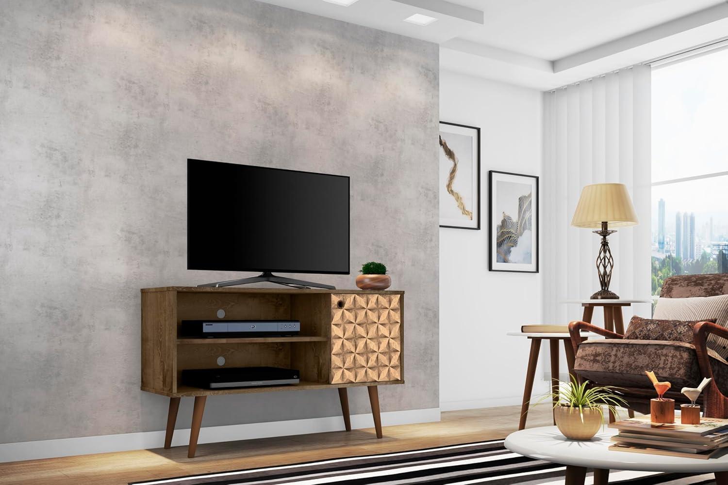Liberty Mid-Century Modern 2 Shelves and 1 Door with TV Stand for TVs up to 46" Rustic Brown - Manhattan Comfort