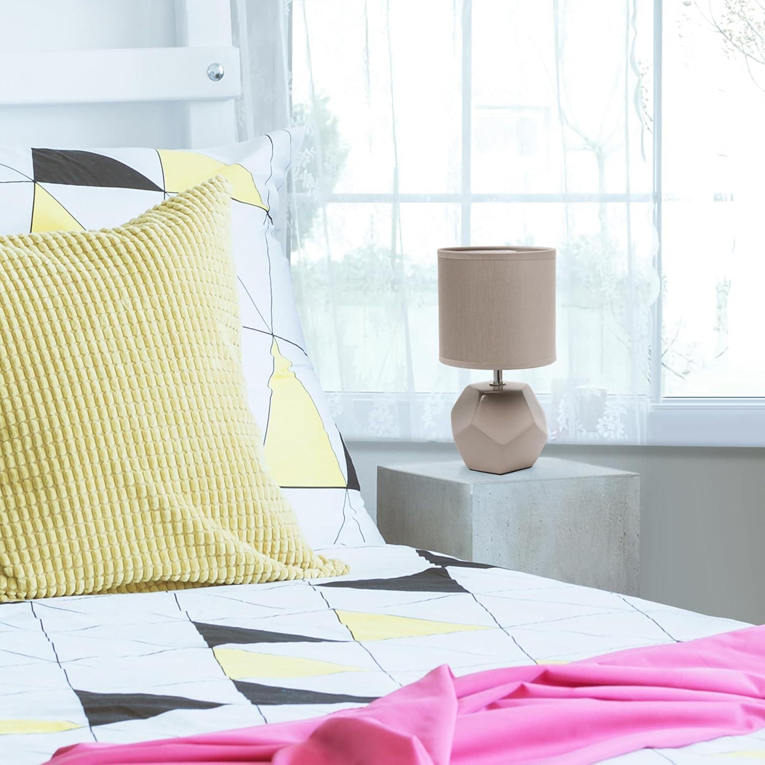 Simple Designs Round Prism Mini Table Lamp with Matching Fabric Shade Gray