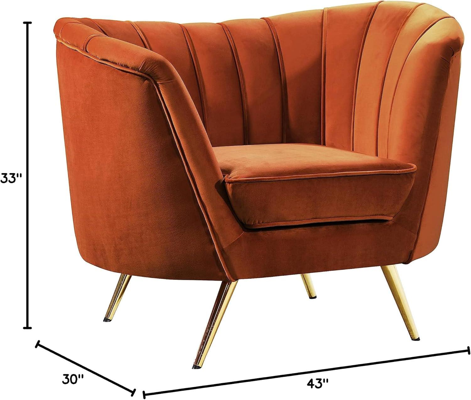 Mid-Century Cognac Velvet Accent Chair with Gold Stainless Steel Legs