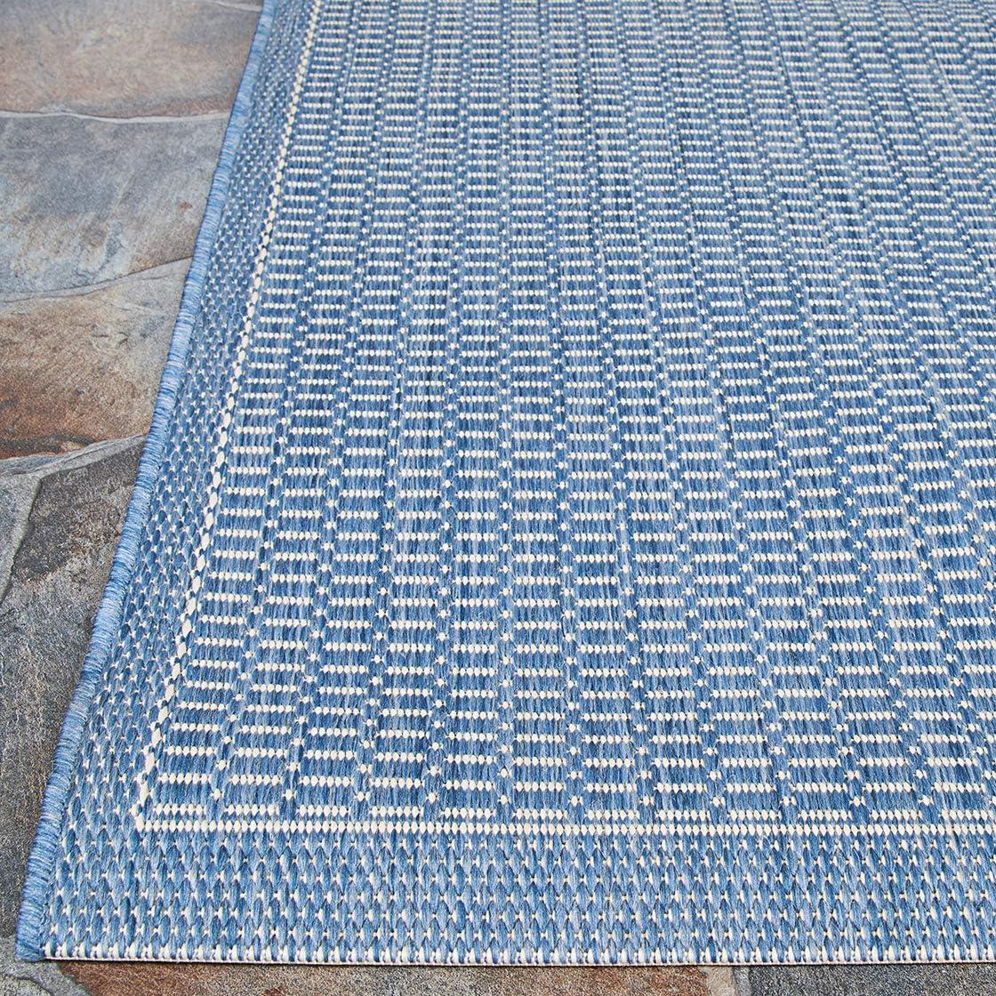 Couristan Recife Saddle Stitch Indoor /Outdoor Area Rug, Champagne- Blue, 8'6" Round