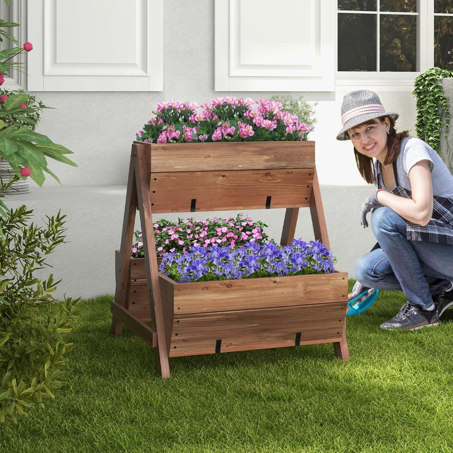 Spaco Vertical Raised Garden bed with 3 Wooden Planter Boxes-S, Outdoor Elevated Flower Box for Backyard/Patio/Gardener