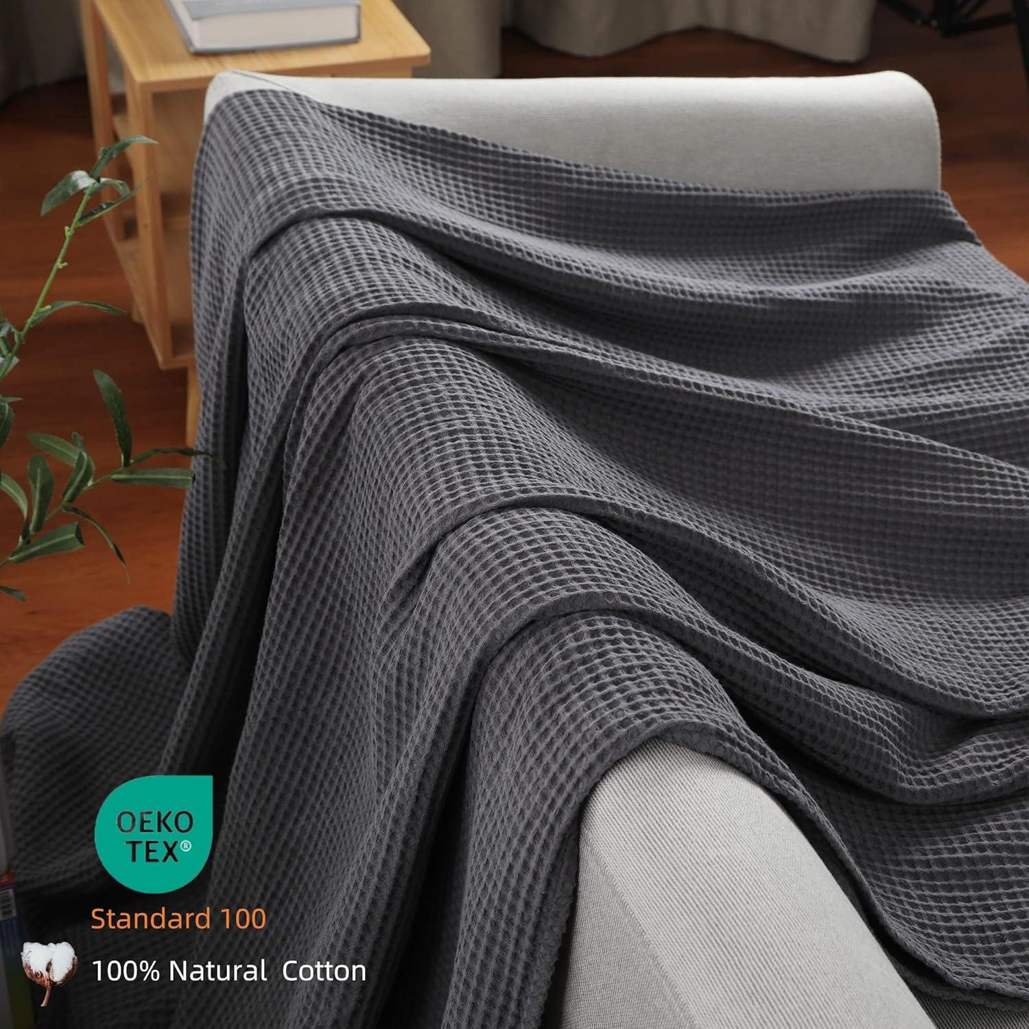 Shunjie.Home 100% Cotton Waffle Bed Blanket Queen Size, Throw Blanket for Couch All Seasons (White, 90x90)